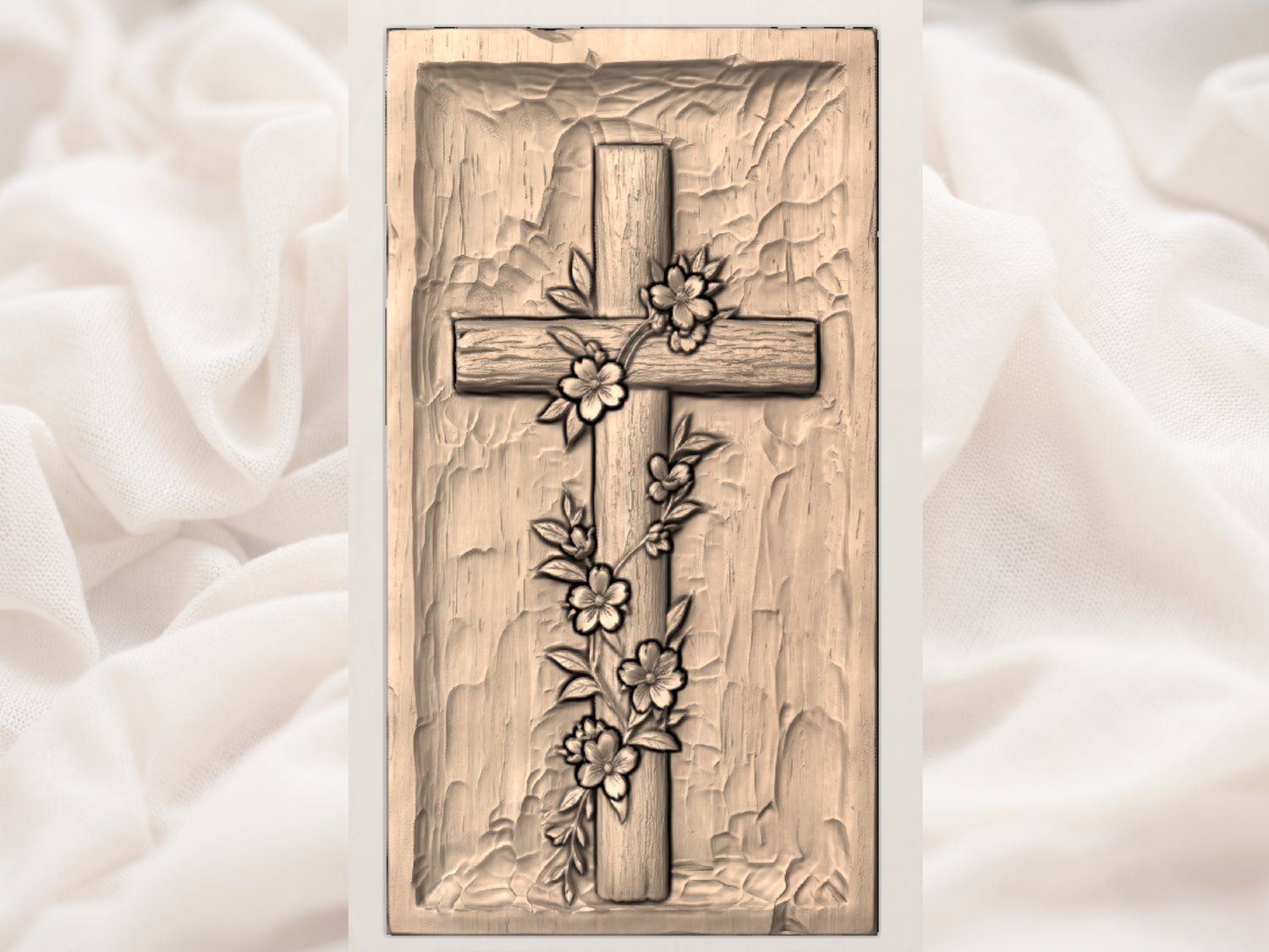 Floral Cherry Blossom Cross Religious Wall Art CNC Relief STL bas-relief STL — view 4