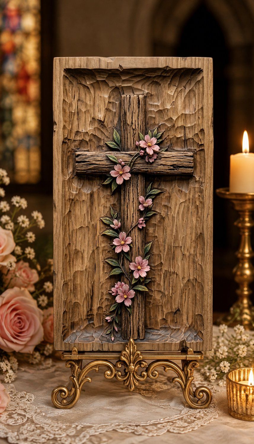 Floral Cherry Blossom Cross Religious Wall Art CNC Relief STL bas-relief STL — view 7