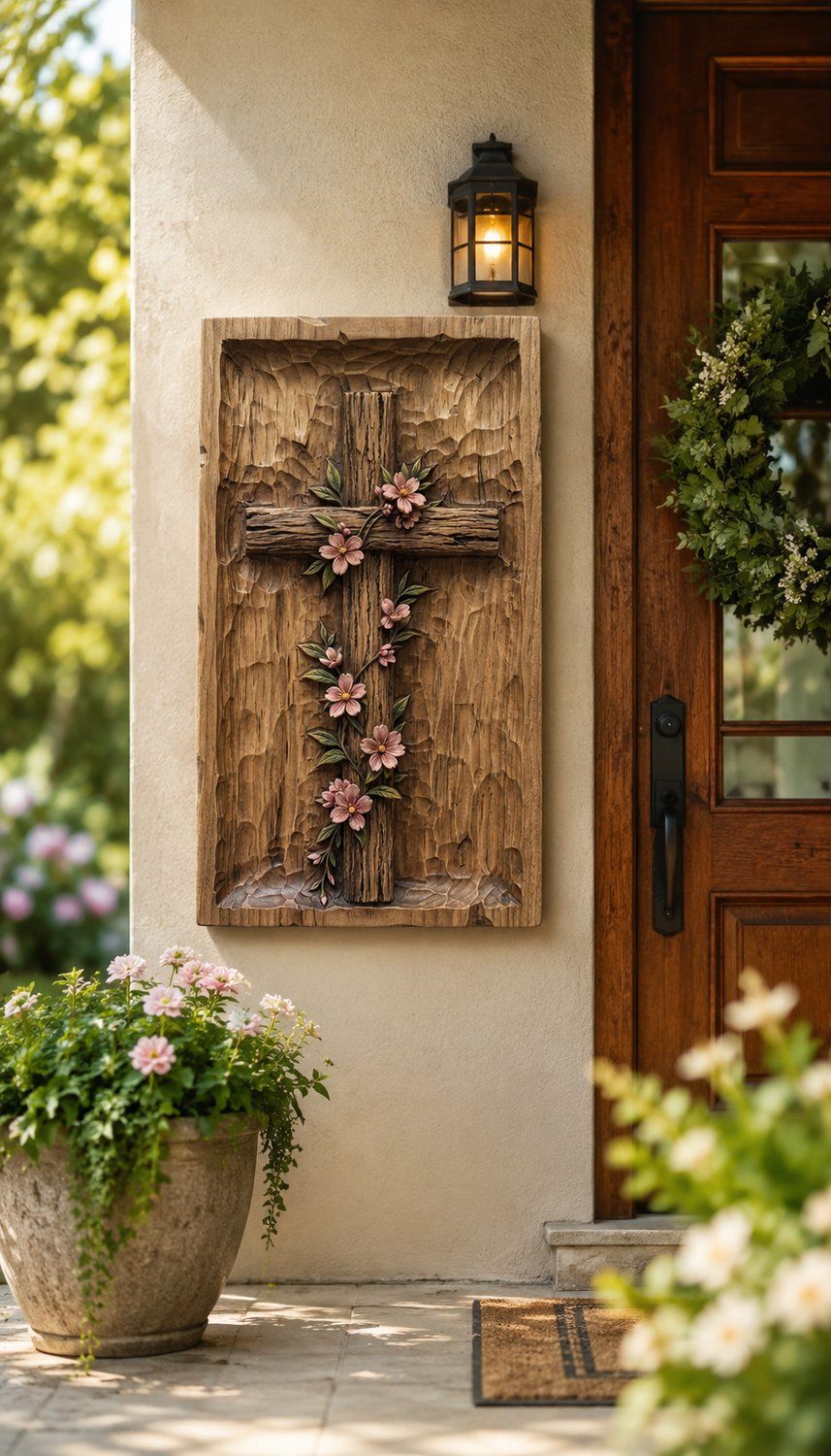Floral Cherry Blossom Cross Religious Wall Art CNC Relief STL bas-relief STL — view 8