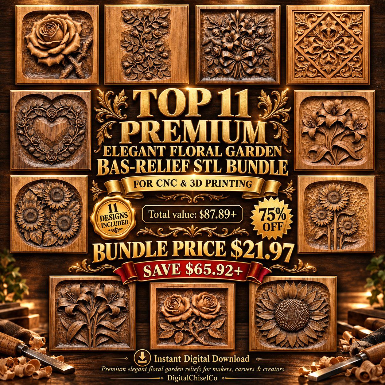 Floral Garden 11 Design CNC Relief STL bas-relief STL design