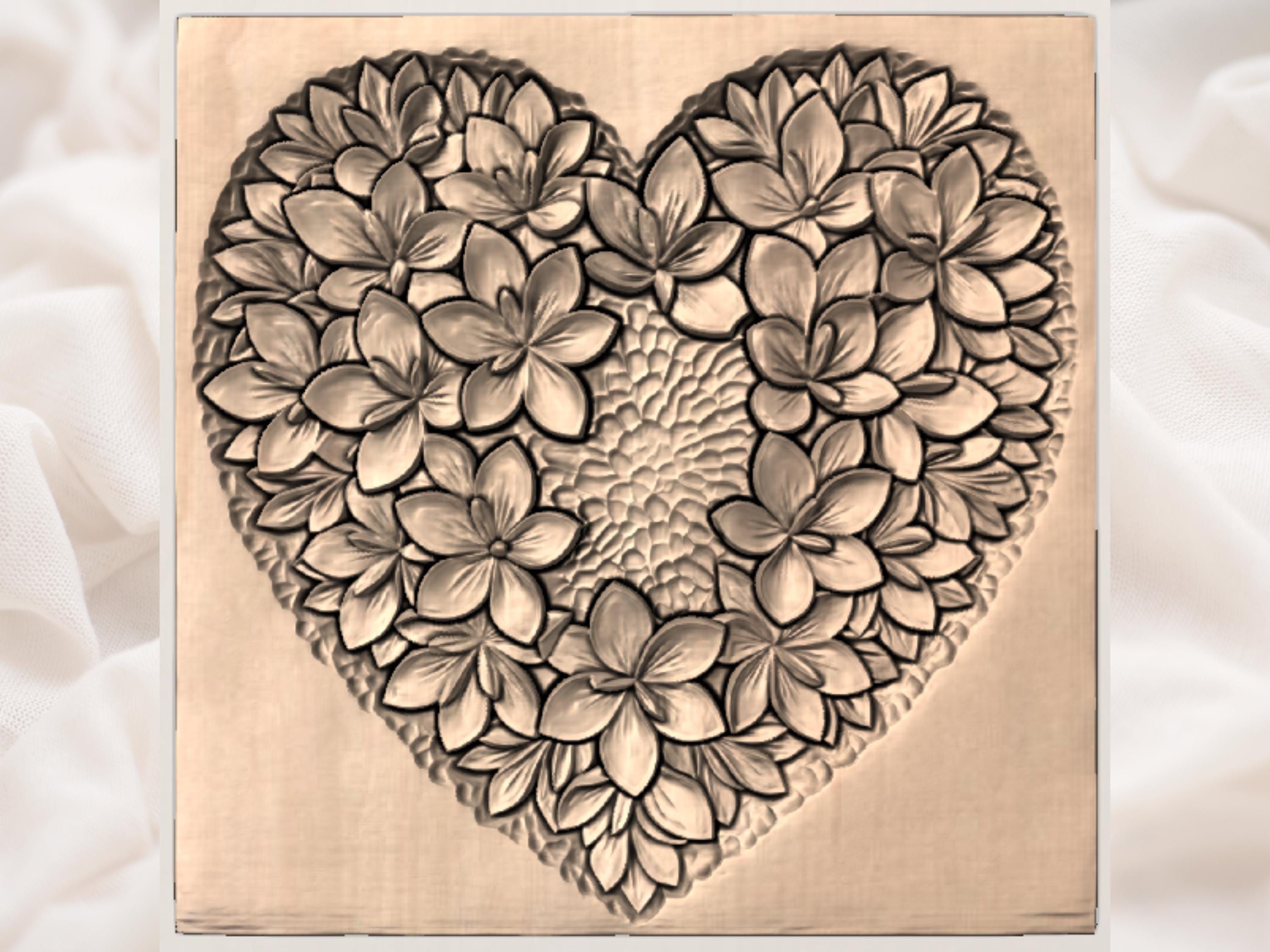 Floral Heart Bas-Relief: Layered Blossoms in a Heart Shape STL bas-relief STL — view 2