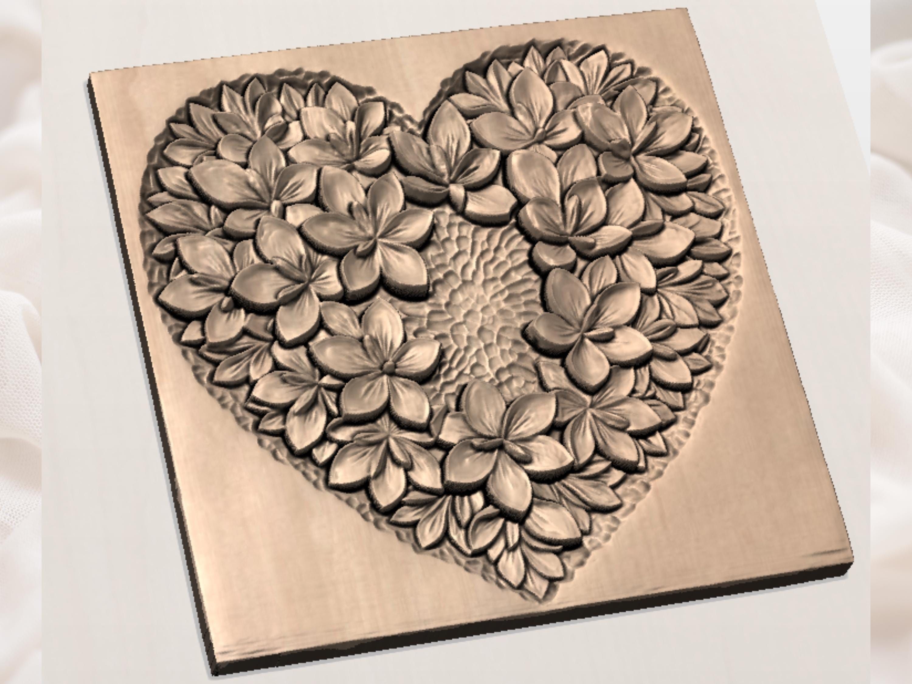 Floral Heart Bas-Relief: Layered Blossoms in a Heart Shape STL bas-relief STL — view 3
