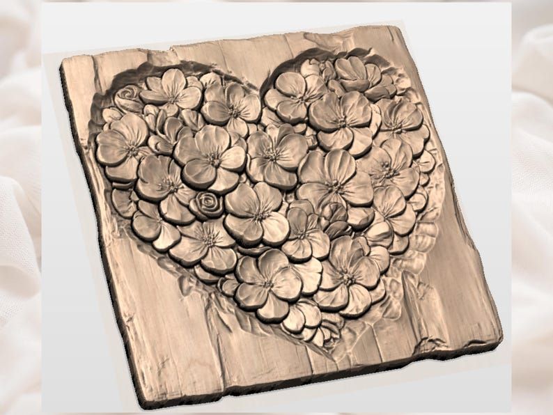 Blooming Floral Heart Bas-Relief STL for CNC Carving bas-relief STL — view 2