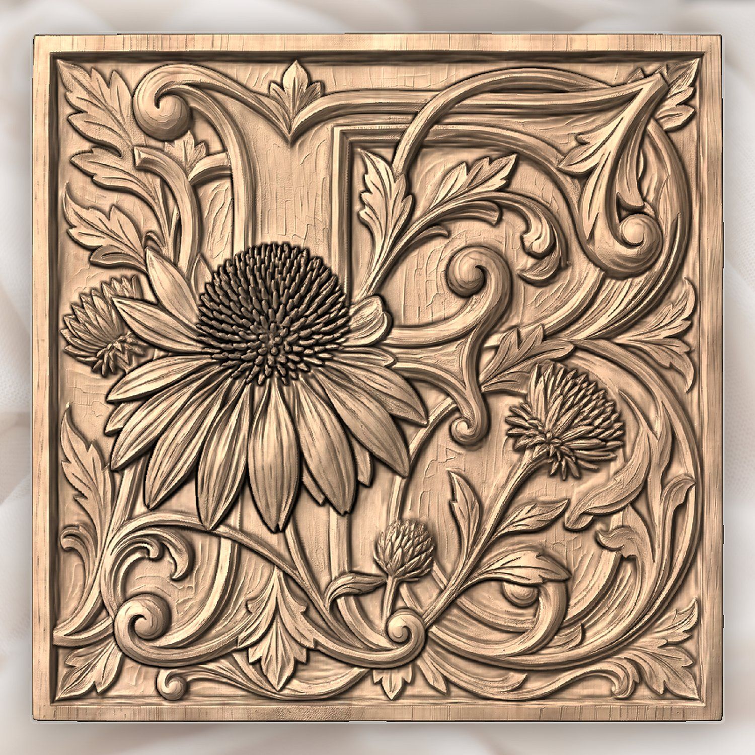 Floral Letter F Monogram CNC Relief STL bas-relief STL — view 3