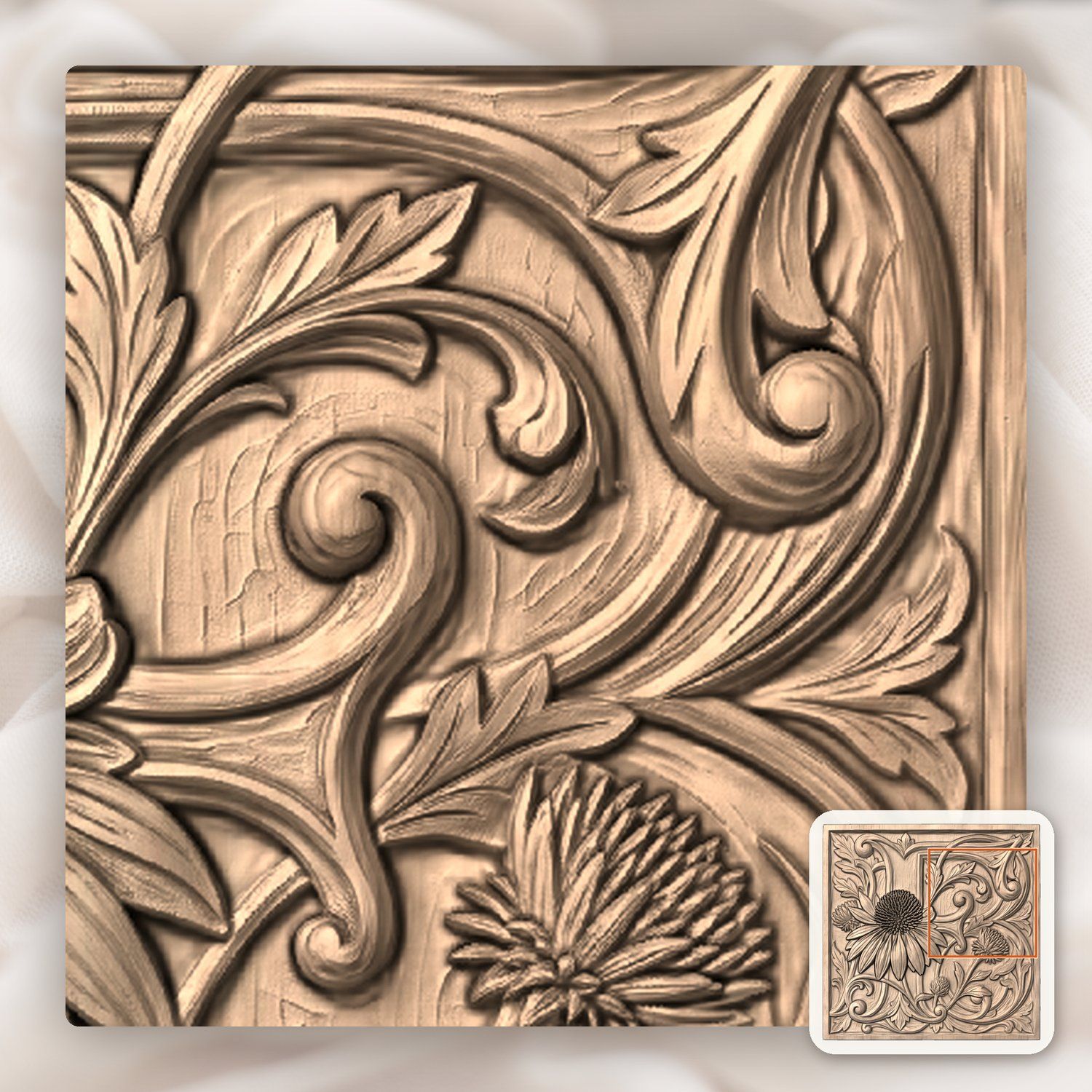 Floral Letter F Monogram CNC Relief STL bas-relief STL — view 7