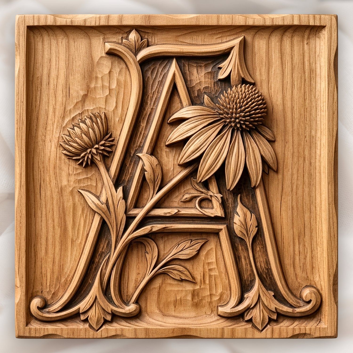 Floral Monogram Letter A CNC Relief STL bas-relief STL design