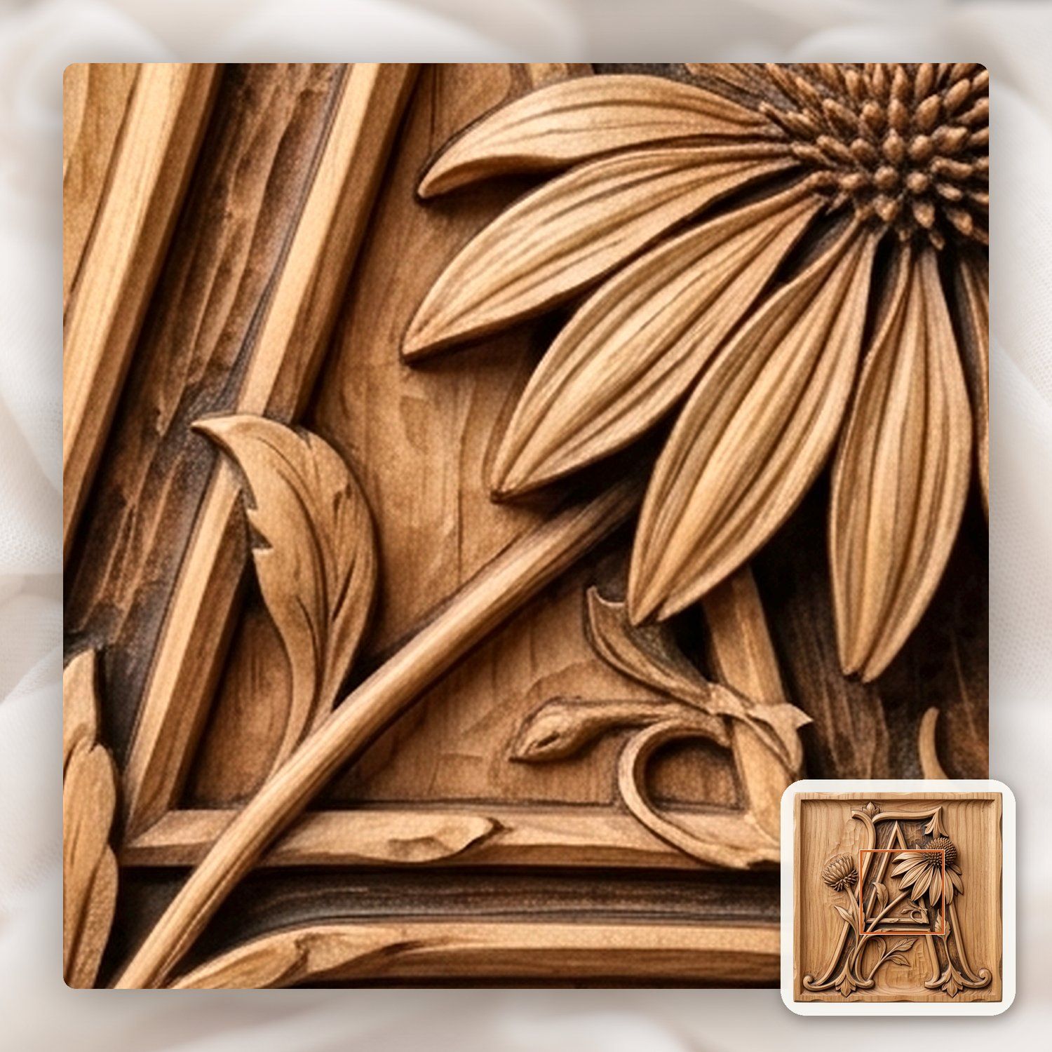 Floral Monogram Letter A CNC Relief STL bas-relief STL — view 10