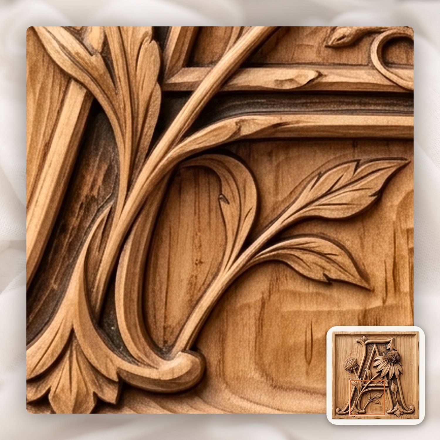 Floral Monogram Letter A CNC Relief STL bas-relief STL — view 11