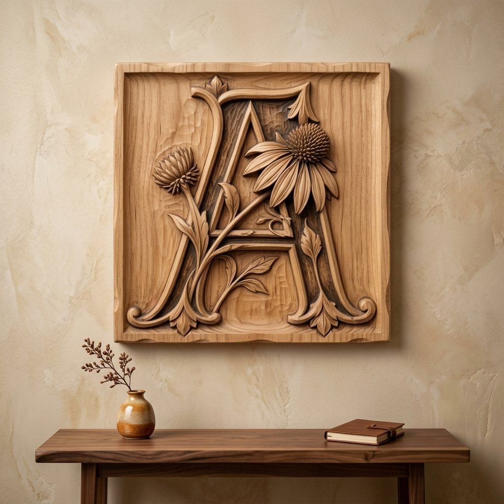 Floral Monogram Letter A CNC Relief STL bas-relief STL — view 12
