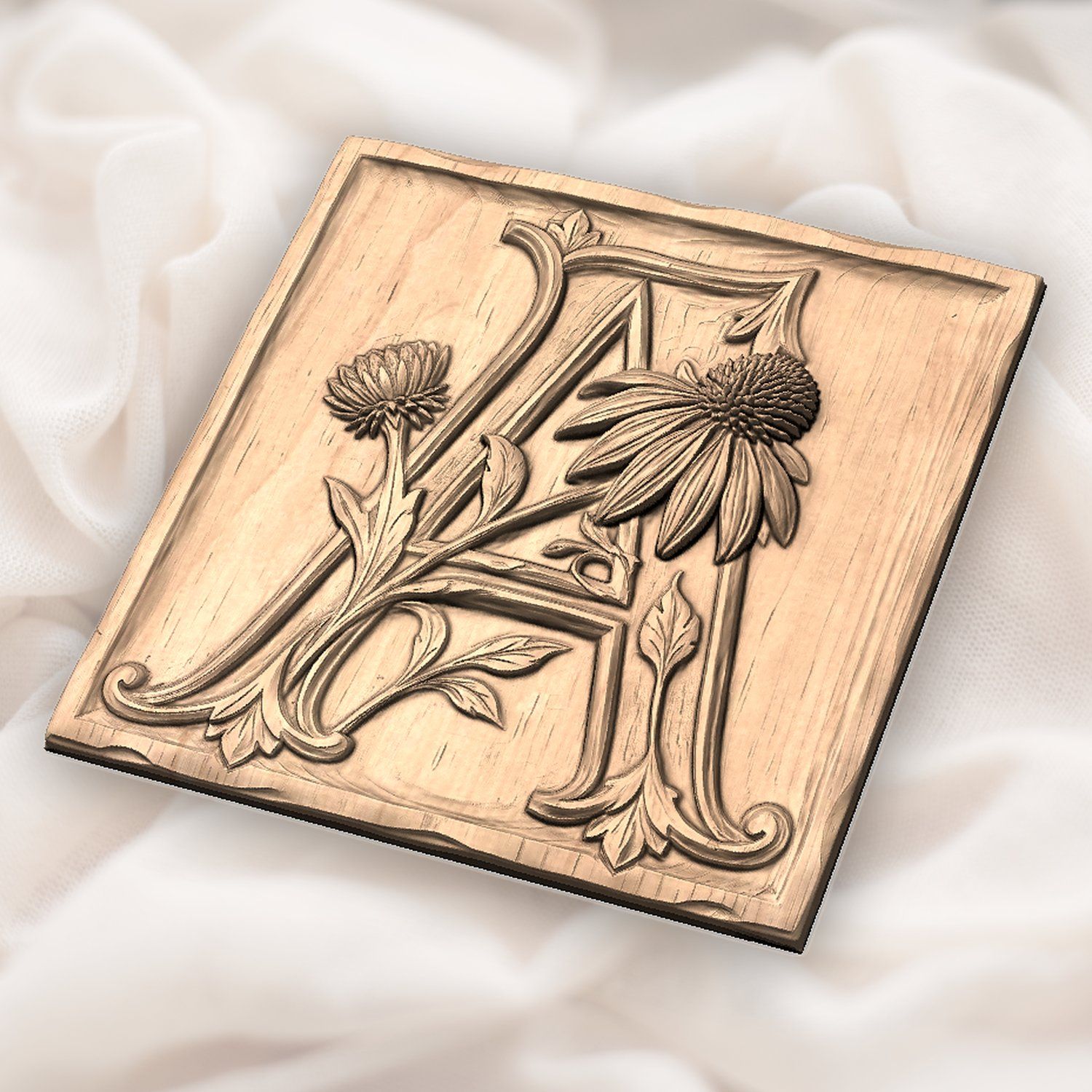 Floral Monogram Letter A CNC Relief STL bas-relief STL — view 4