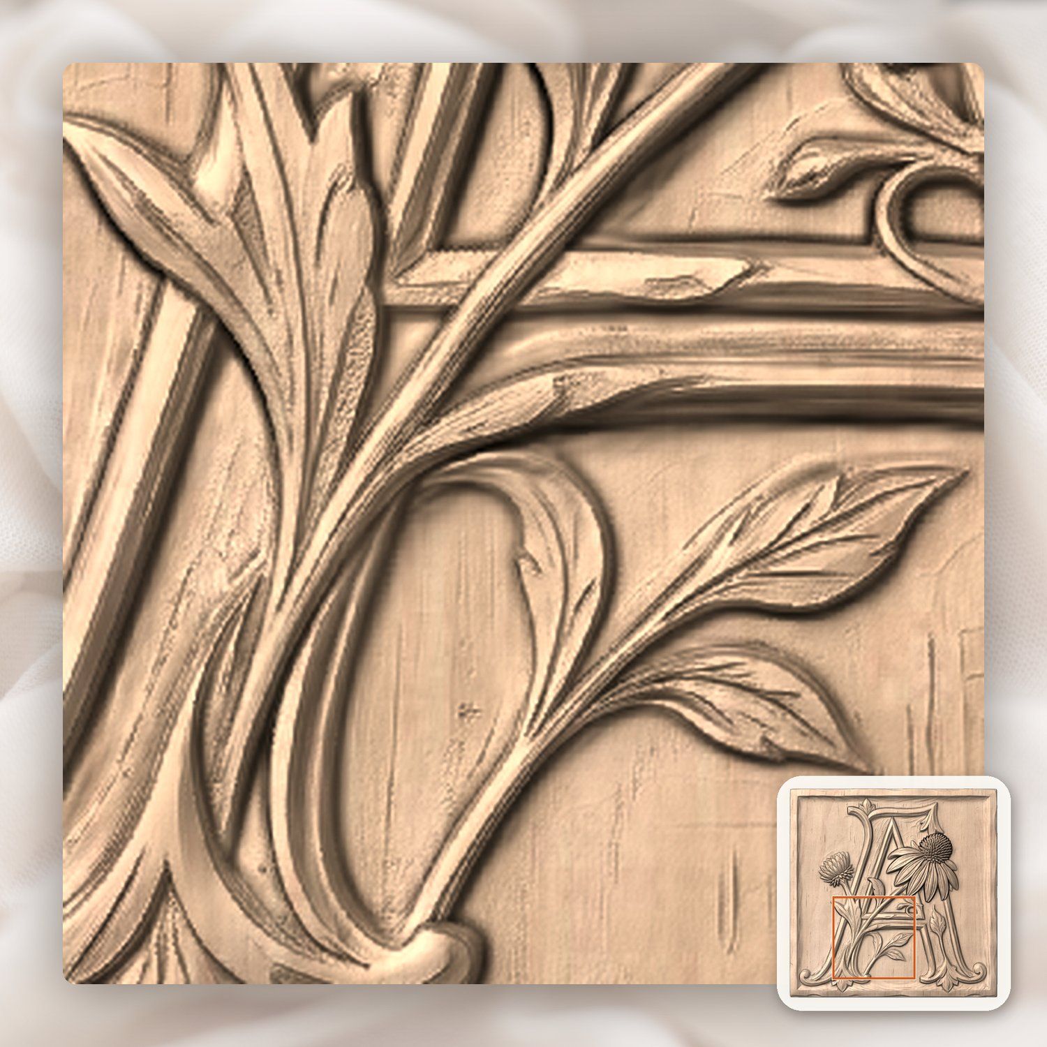 Floral Monogram Letter A CNC Relief STL bas-relief STL — view 7