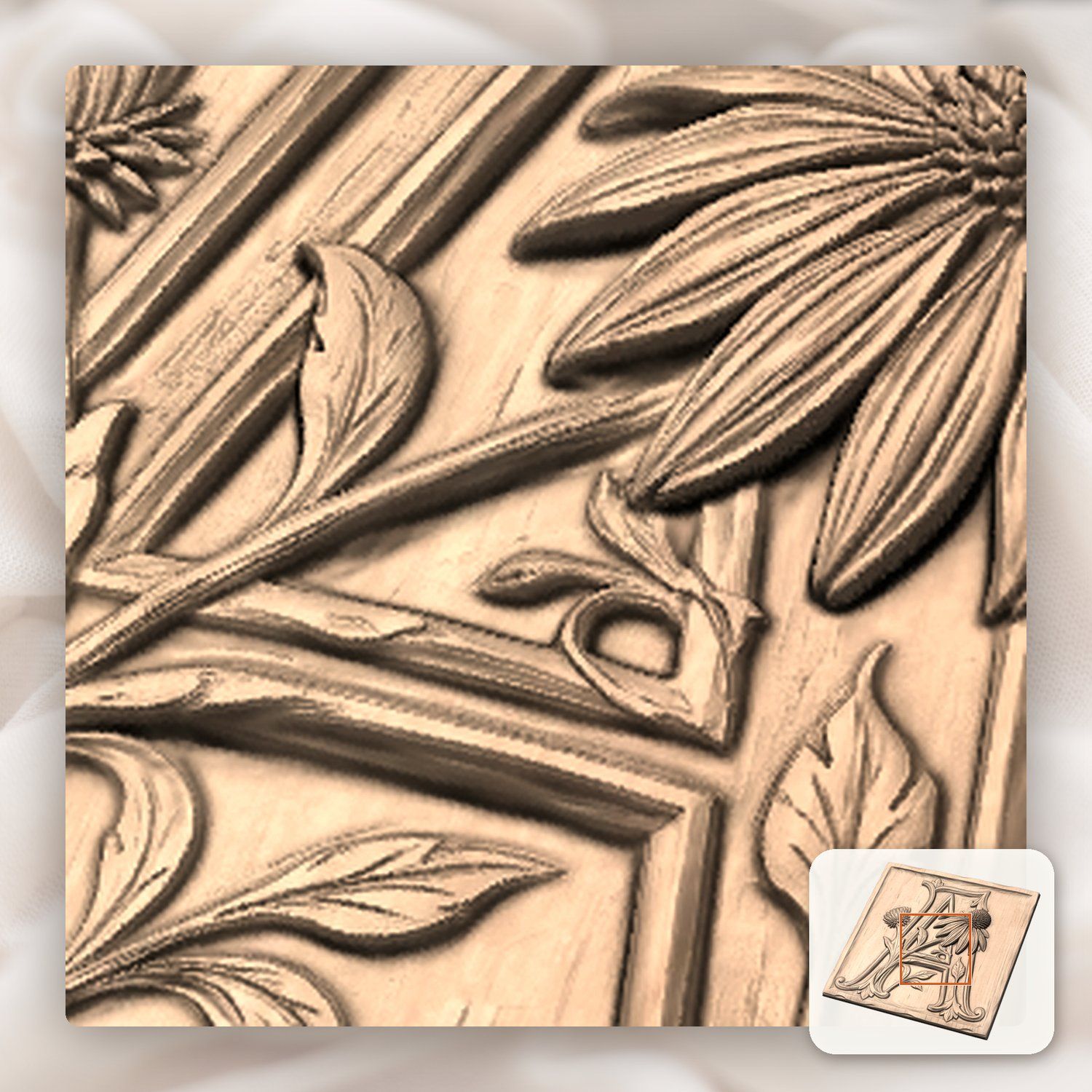 Floral Monogram Letter A CNC Relief STL bas-relief STL — view 8