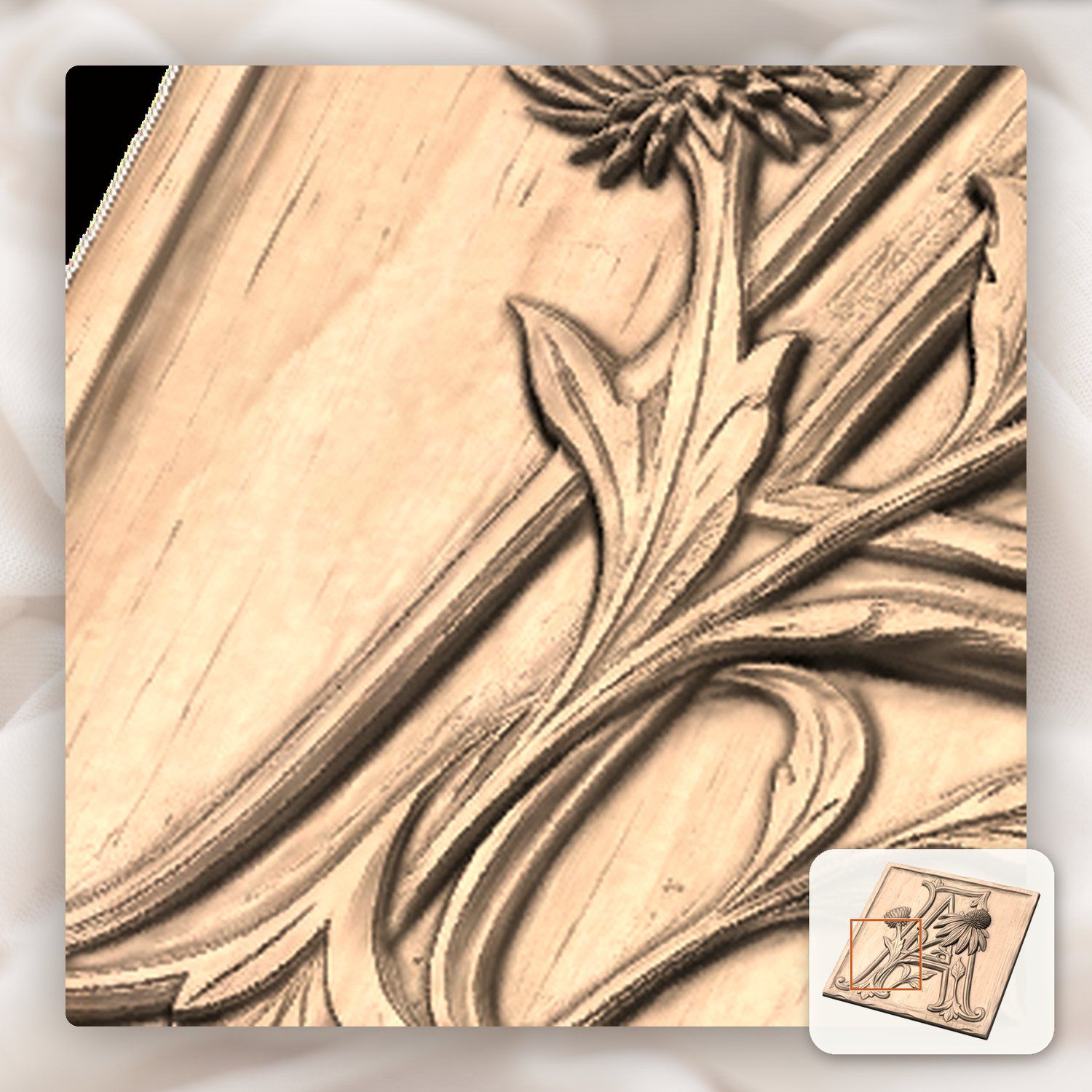 Floral Monogram Letter A CNC Relief STL bas-relief STL — view 9