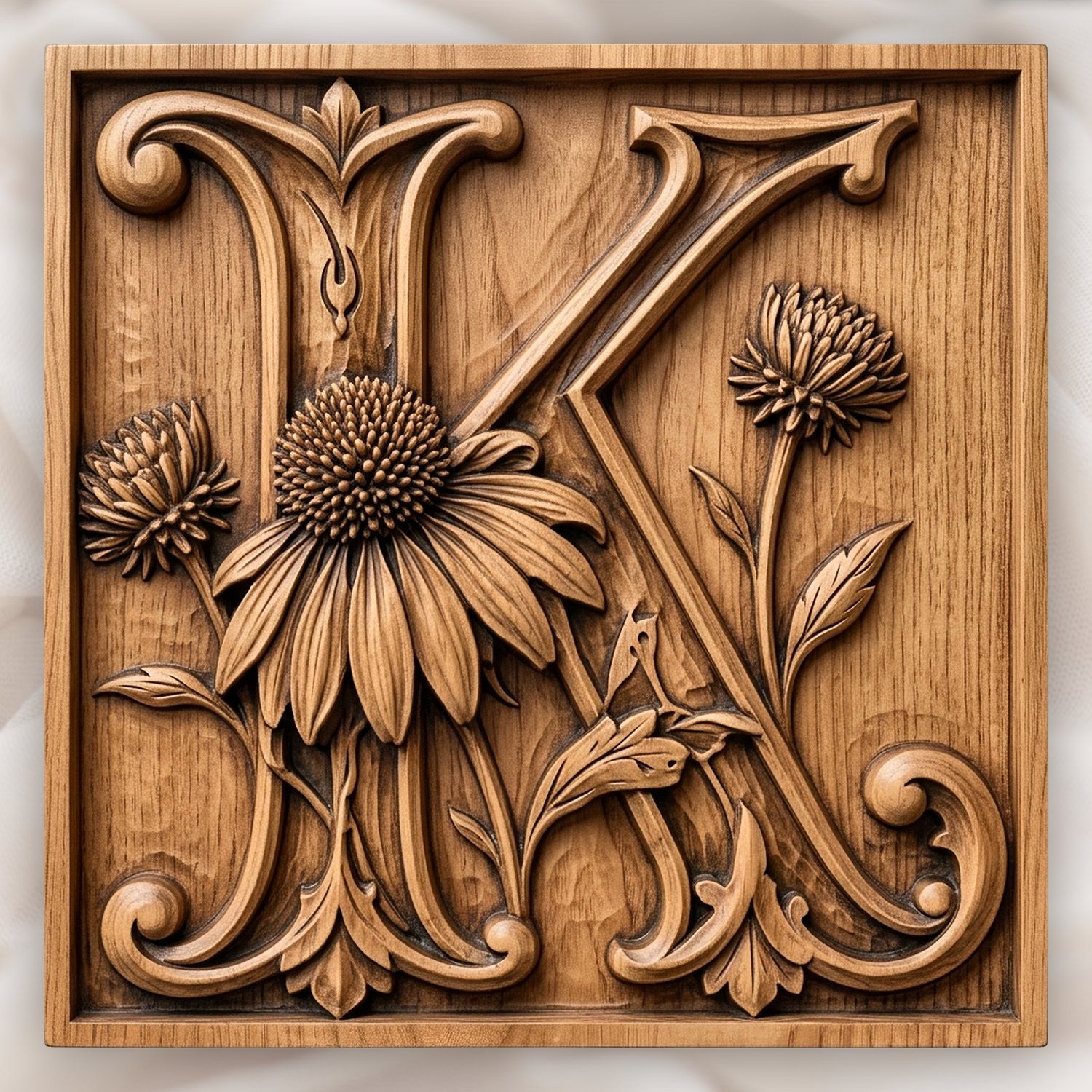 Floral Monogram Letter K CNC Relief STL bas-relief STL design