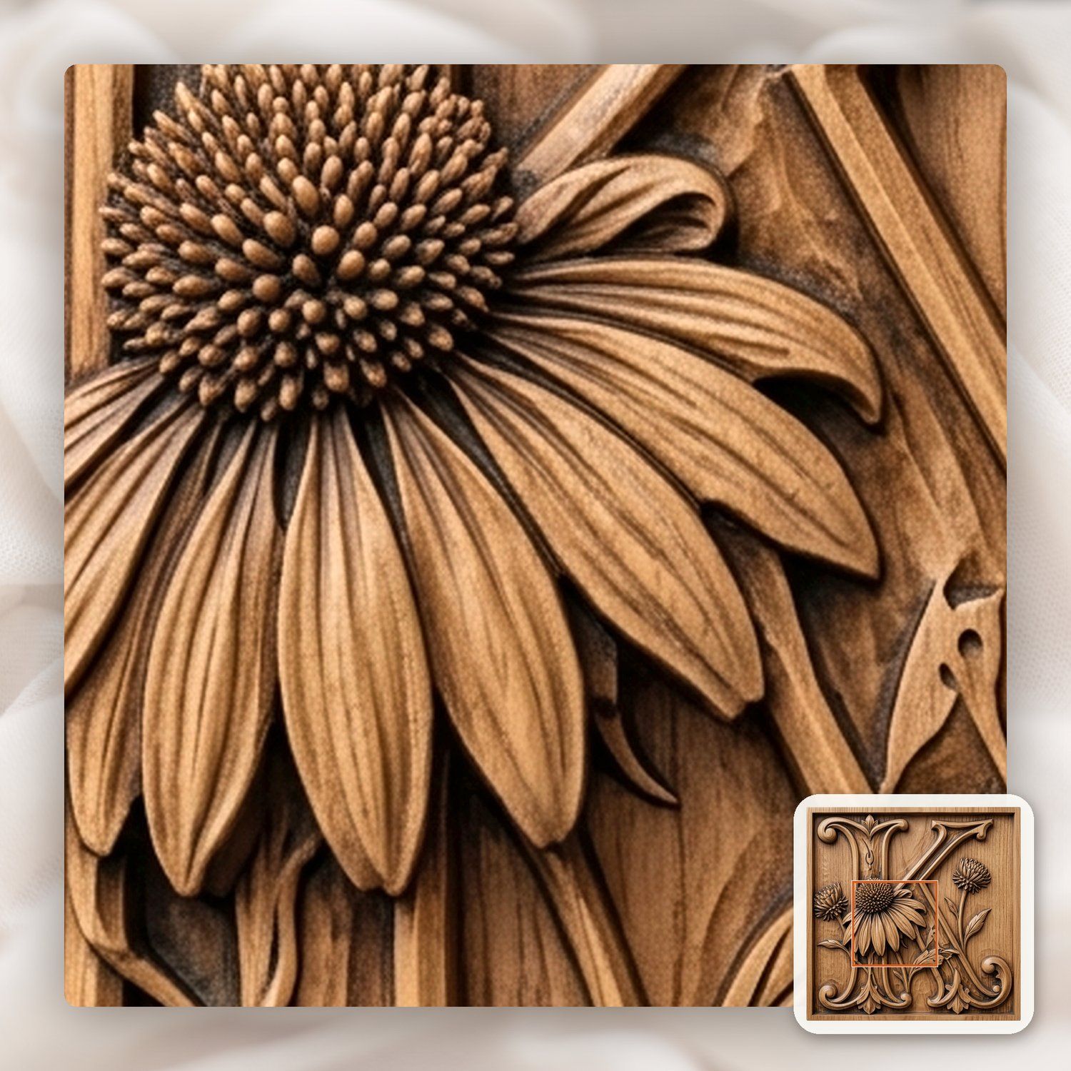 Floral Monogram Letter K CNC Relief STL bas-relief STL — view 9