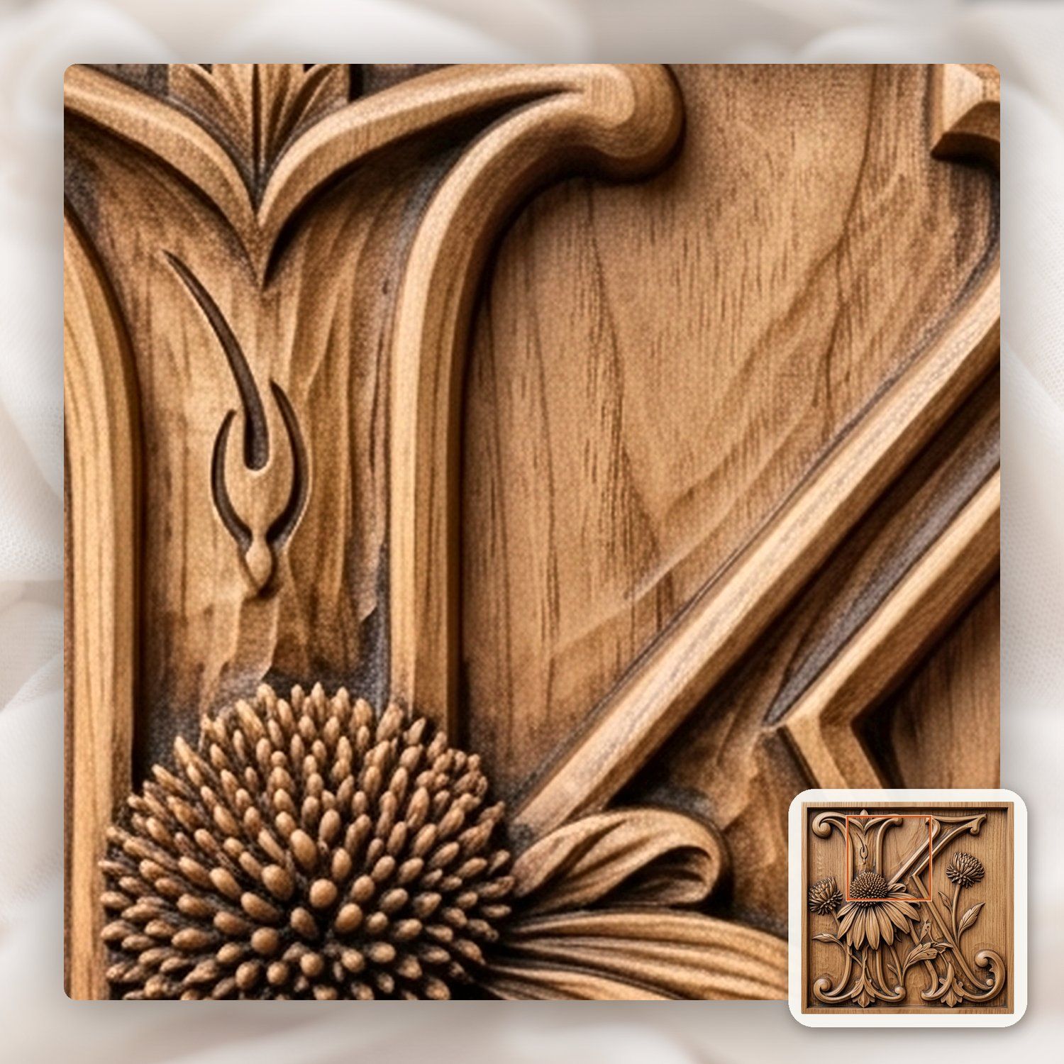 Floral Monogram Letter K CNC Relief STL bas-relief STL — view 10