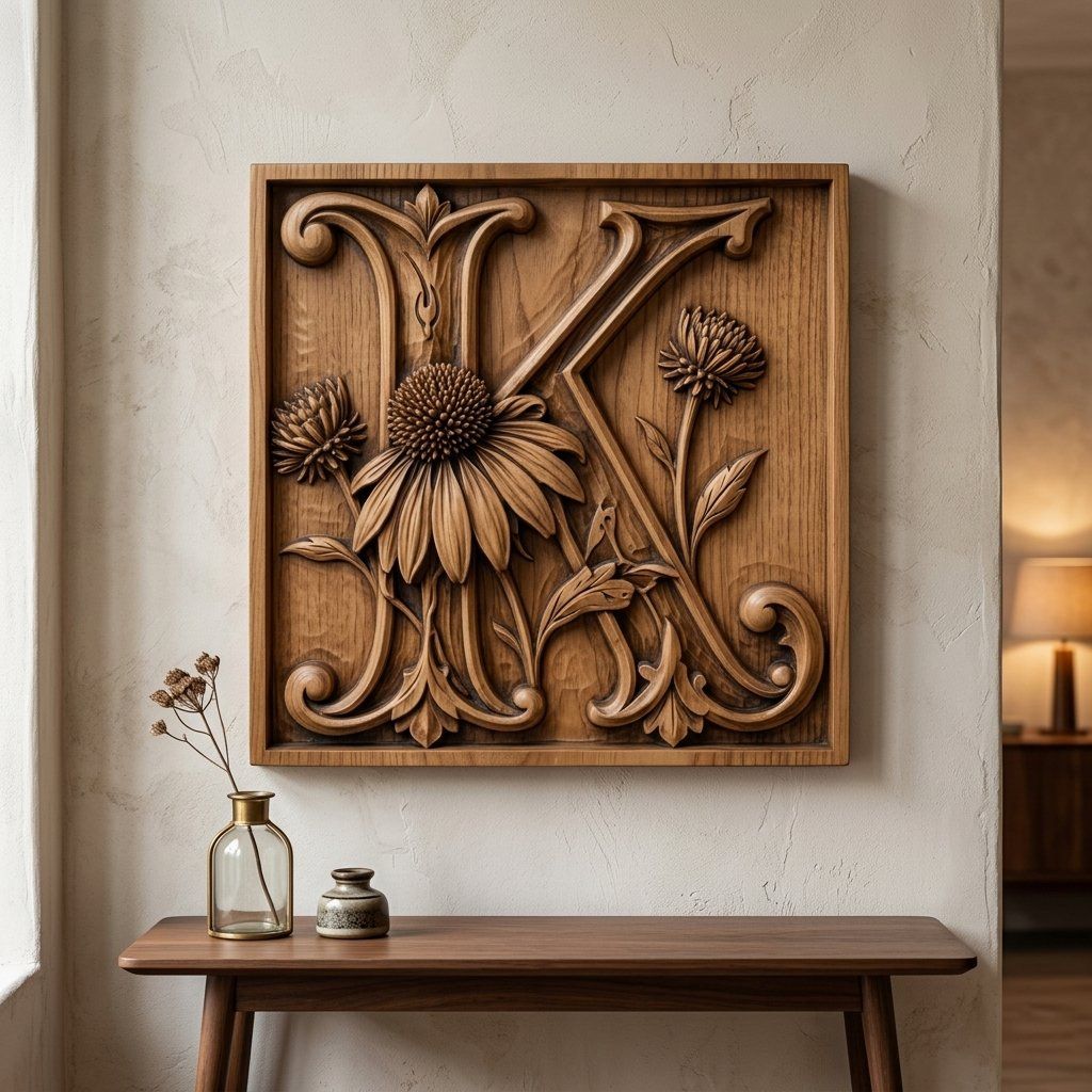 Floral Monogram Letter K CNC Relief STL bas-relief STL — view 12