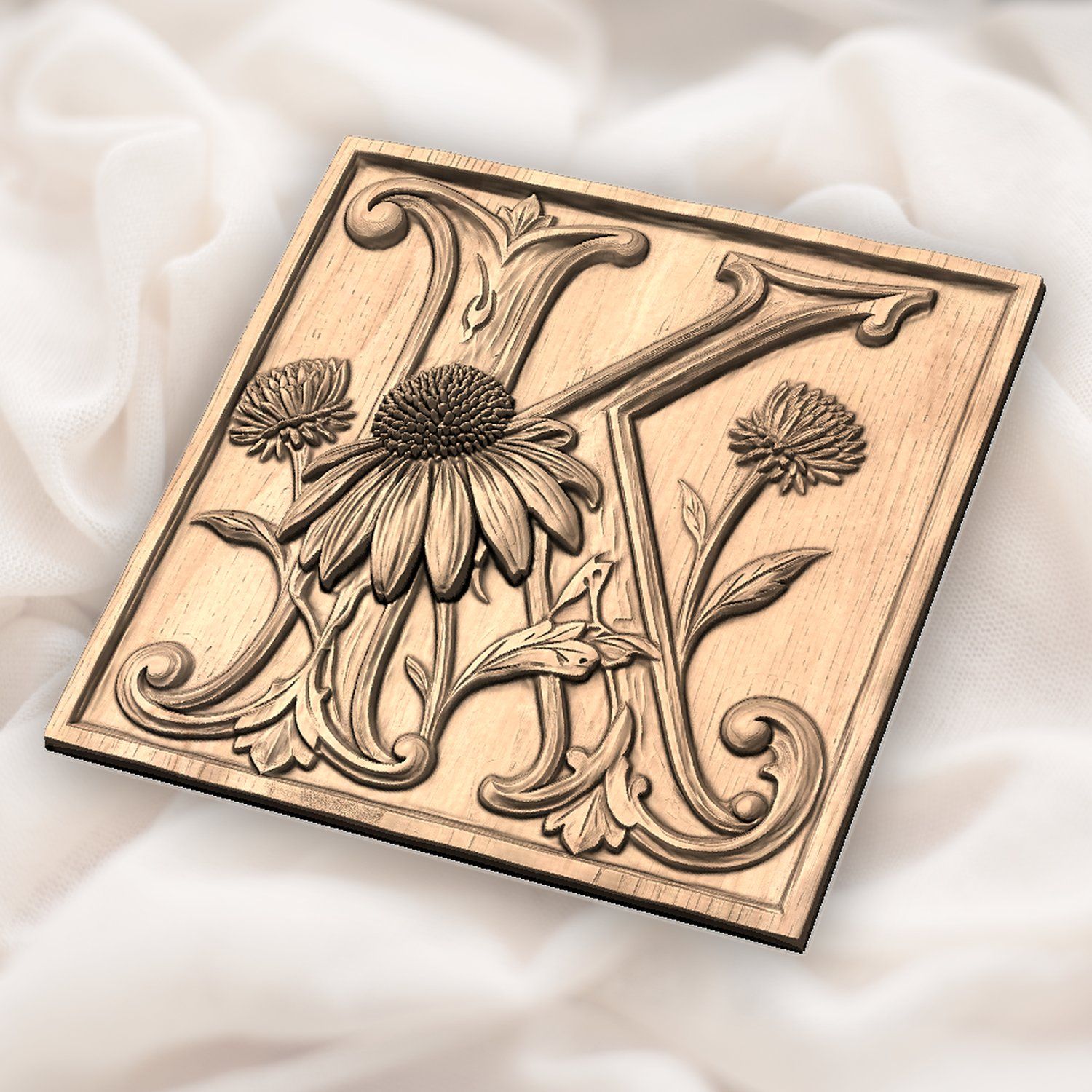 Floral Monogram Letter K CNC Relief STL bas-relief STL — view 3