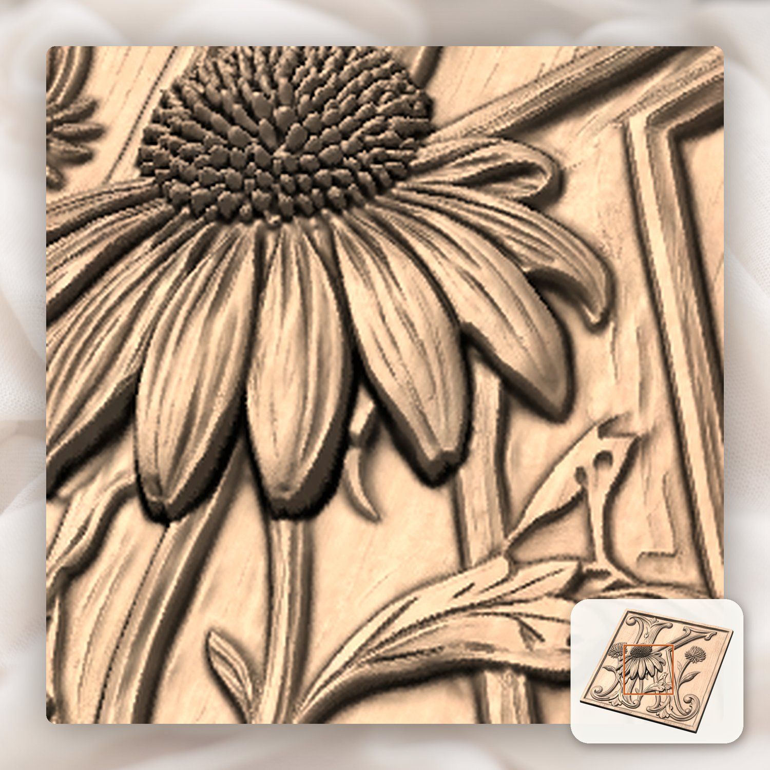 Floral Monogram Letter K CNC Relief STL bas-relief STL — view 7