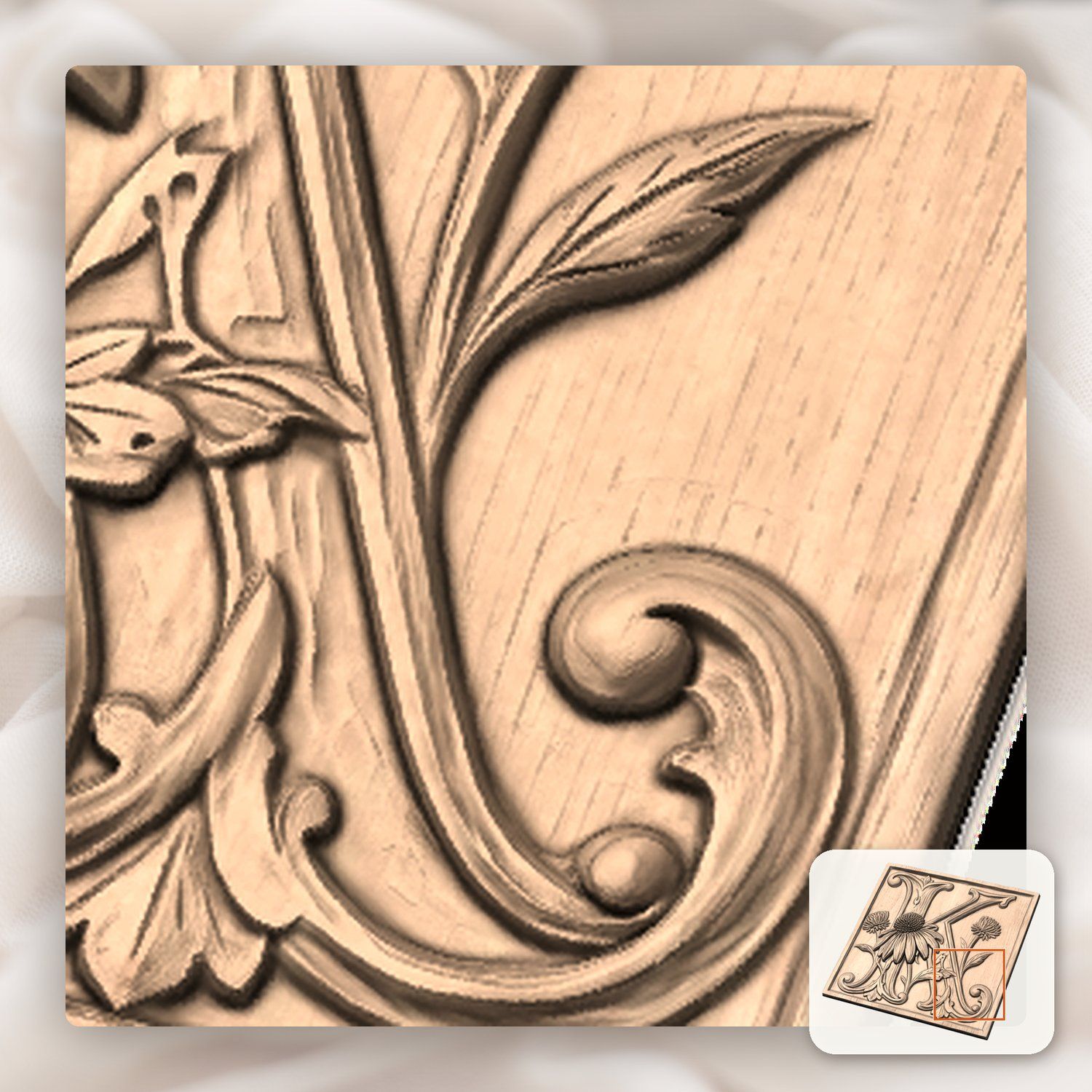 Floral Monogram Letter K CNC Relief STL bas-relief STL — view 8