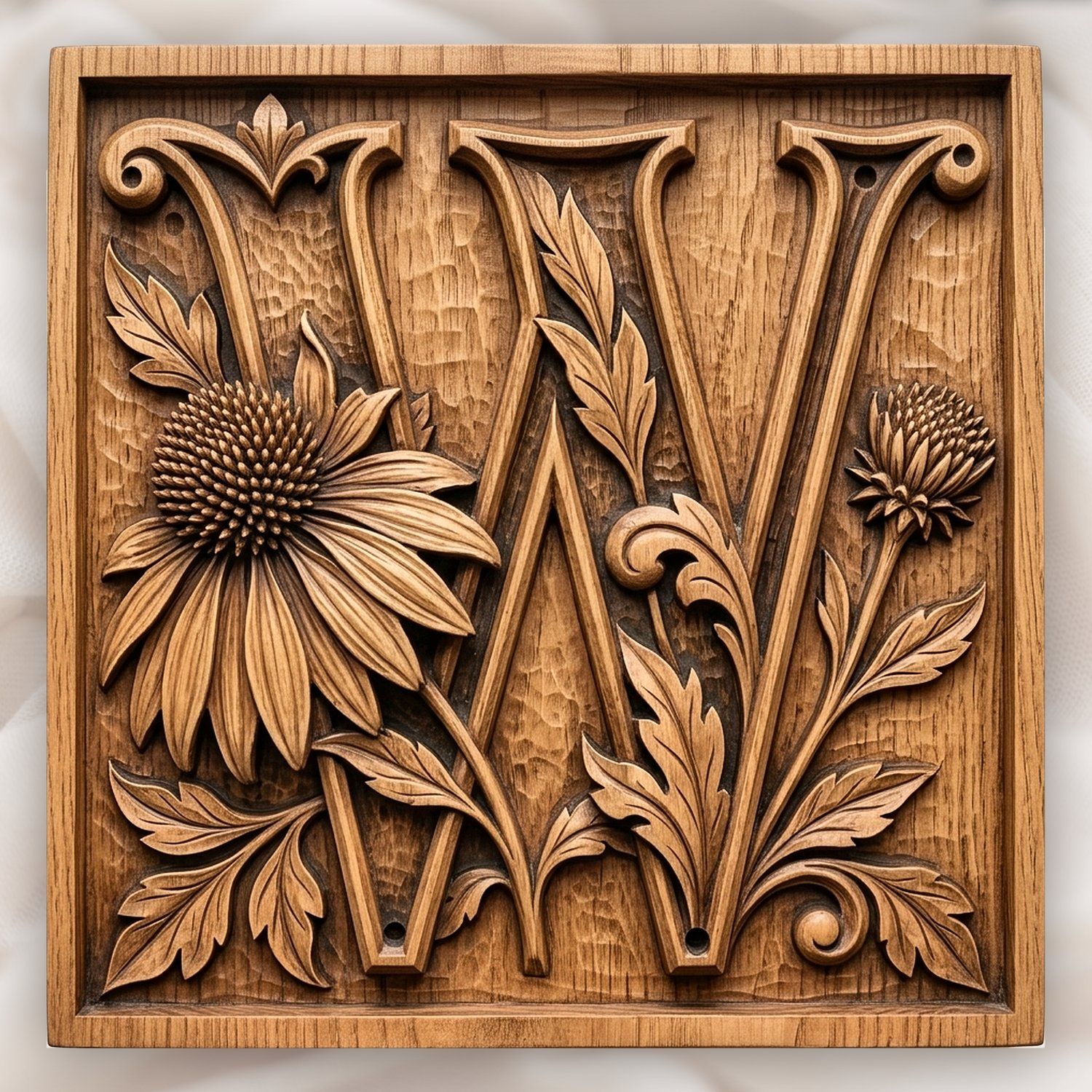 Floral Monogram Letter W CNC Relief STL bas-relief STL design