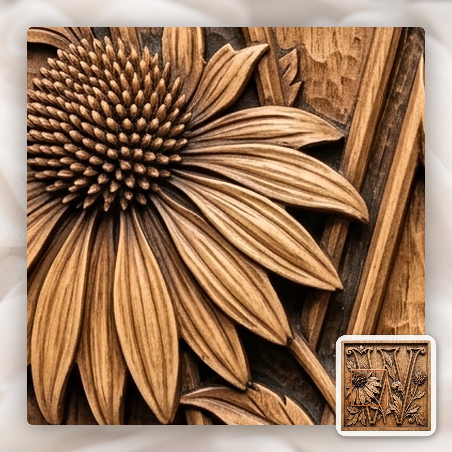 Floral Monogram Letter W CNC Relief STL bas-relief STL — view 9