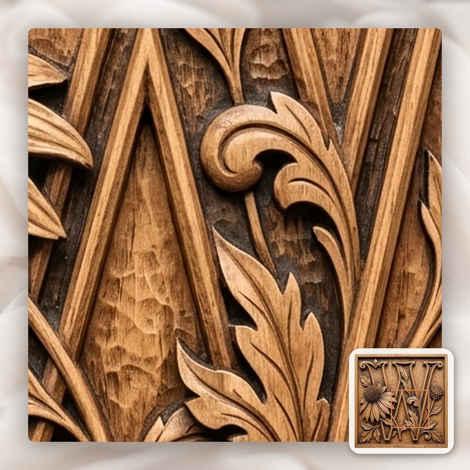 Floral Monogram Letter W CNC Relief STL bas-relief STL — view 10
