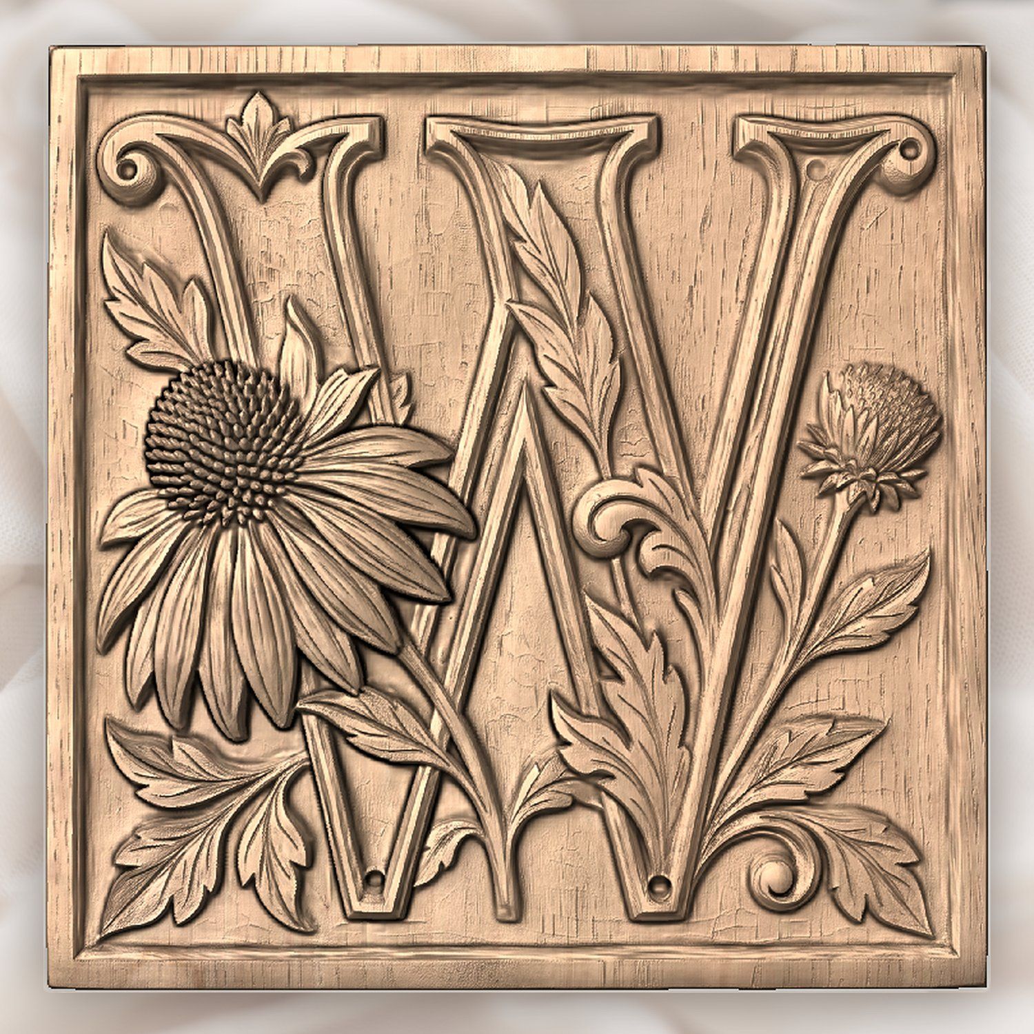 Floral Monogram Letter W CNC Relief STL bas-relief STL — view 2