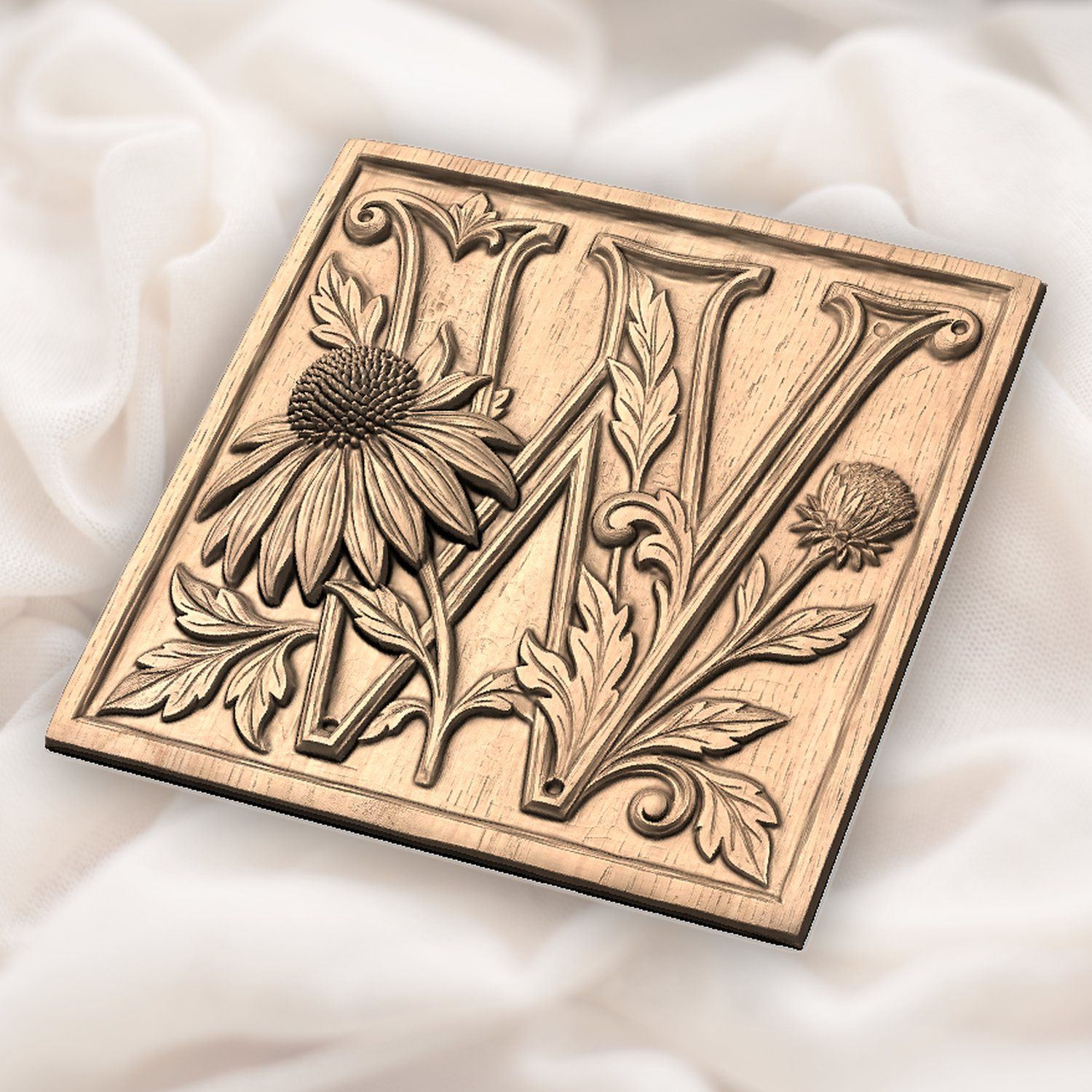 Floral Monogram Letter W CNC Relief STL bas-relief STL — view 3