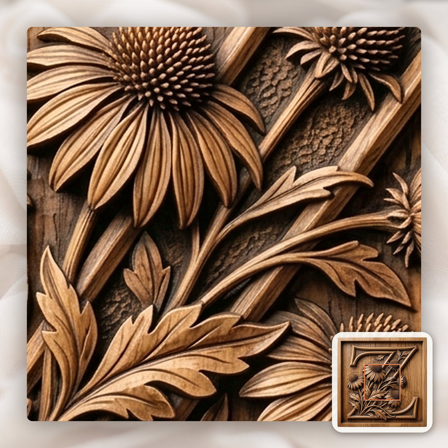 Floral Monogram Letter Z CNC Relief STL bas-relief STL — view 10