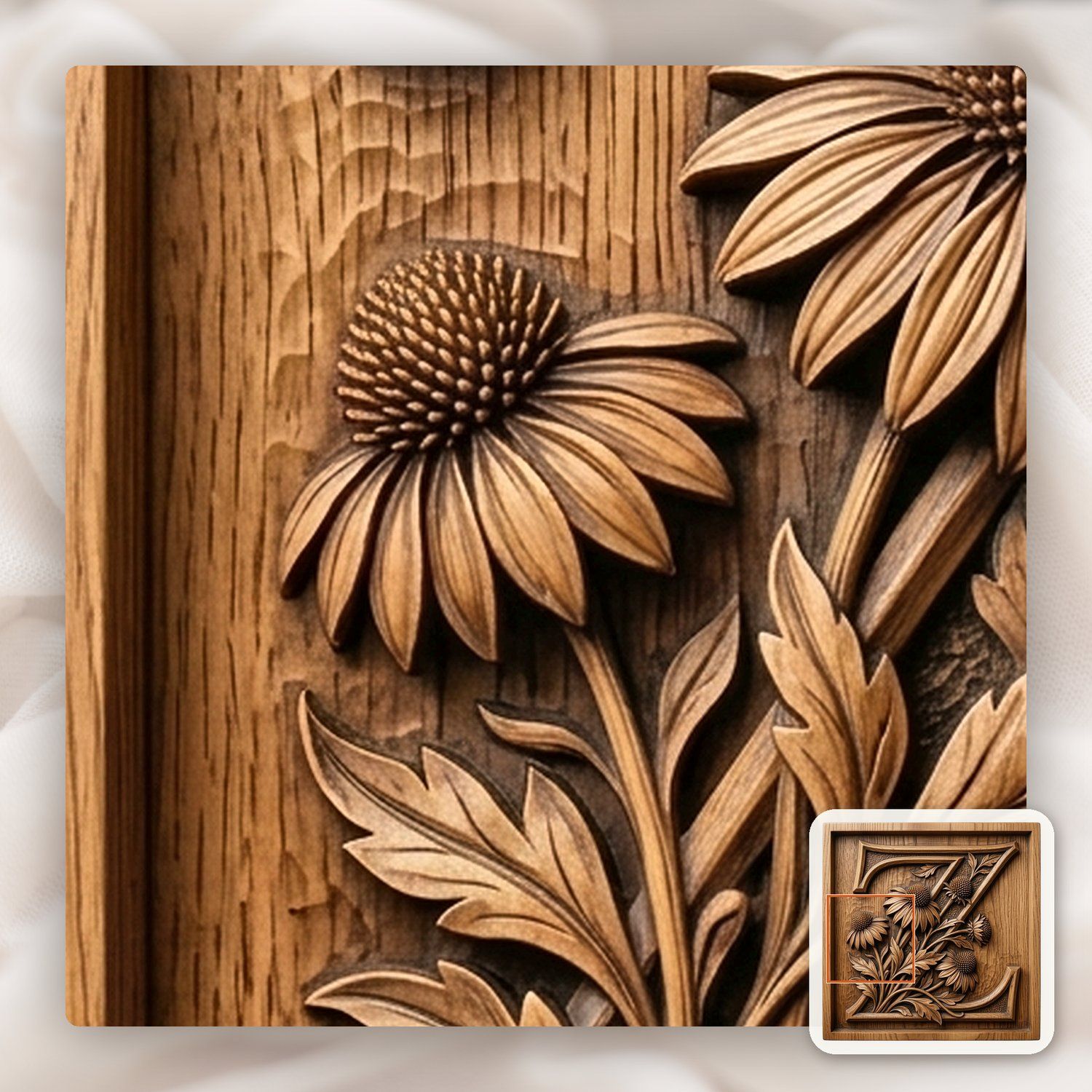 Floral Monogram Letter Z CNC Relief STL bas-relief STL — view 11