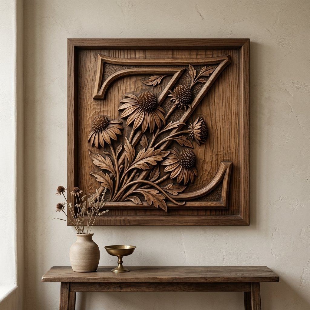 Floral Monogram Letter Z CNC Relief STL bas-relief STL — view 12