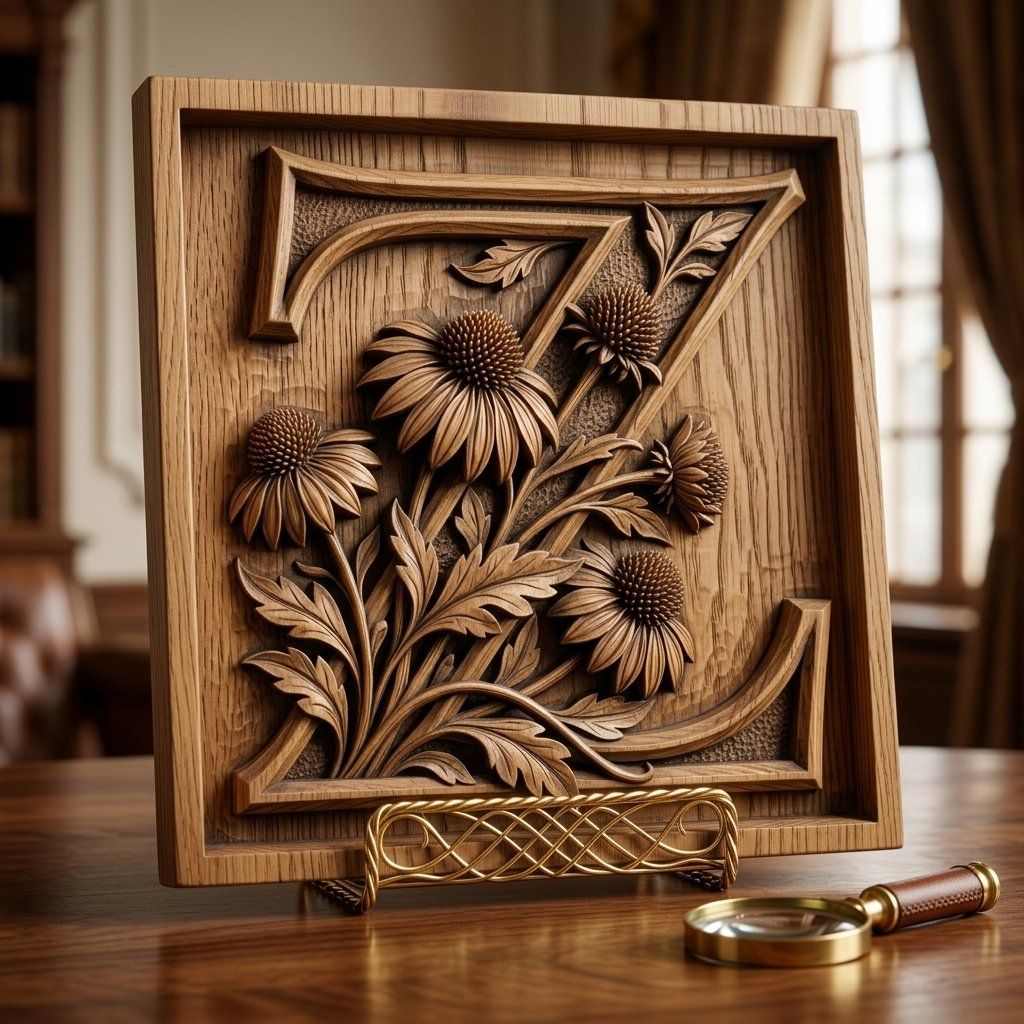 Floral Monogram Letter Z CNC Relief STL bas-relief STL — view 13