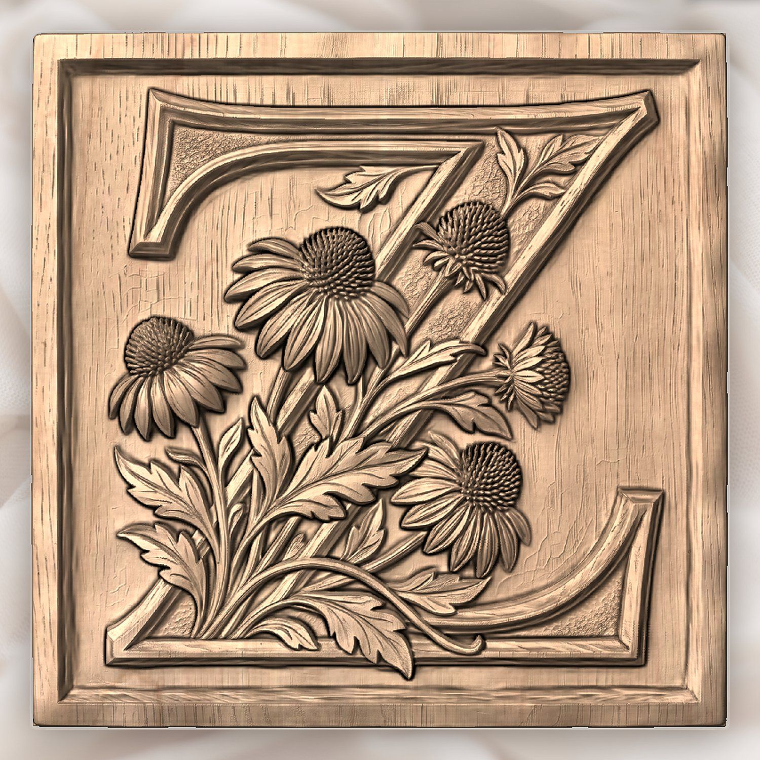 Floral Monogram Letter Z CNC Relief STL bas-relief STL — view 3