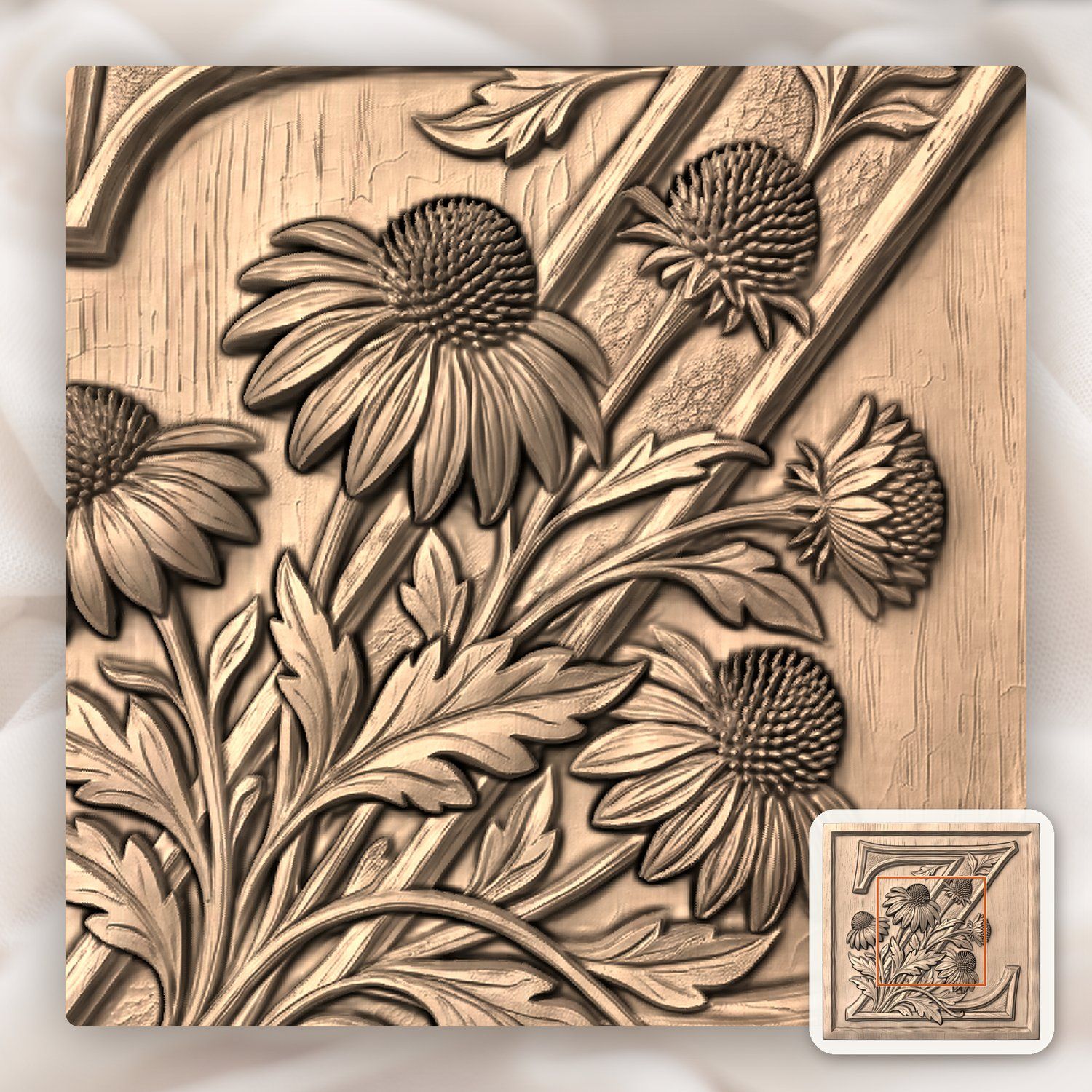 Floral Monogram Letter Z CNC Relief STL bas-relief STL — view 5