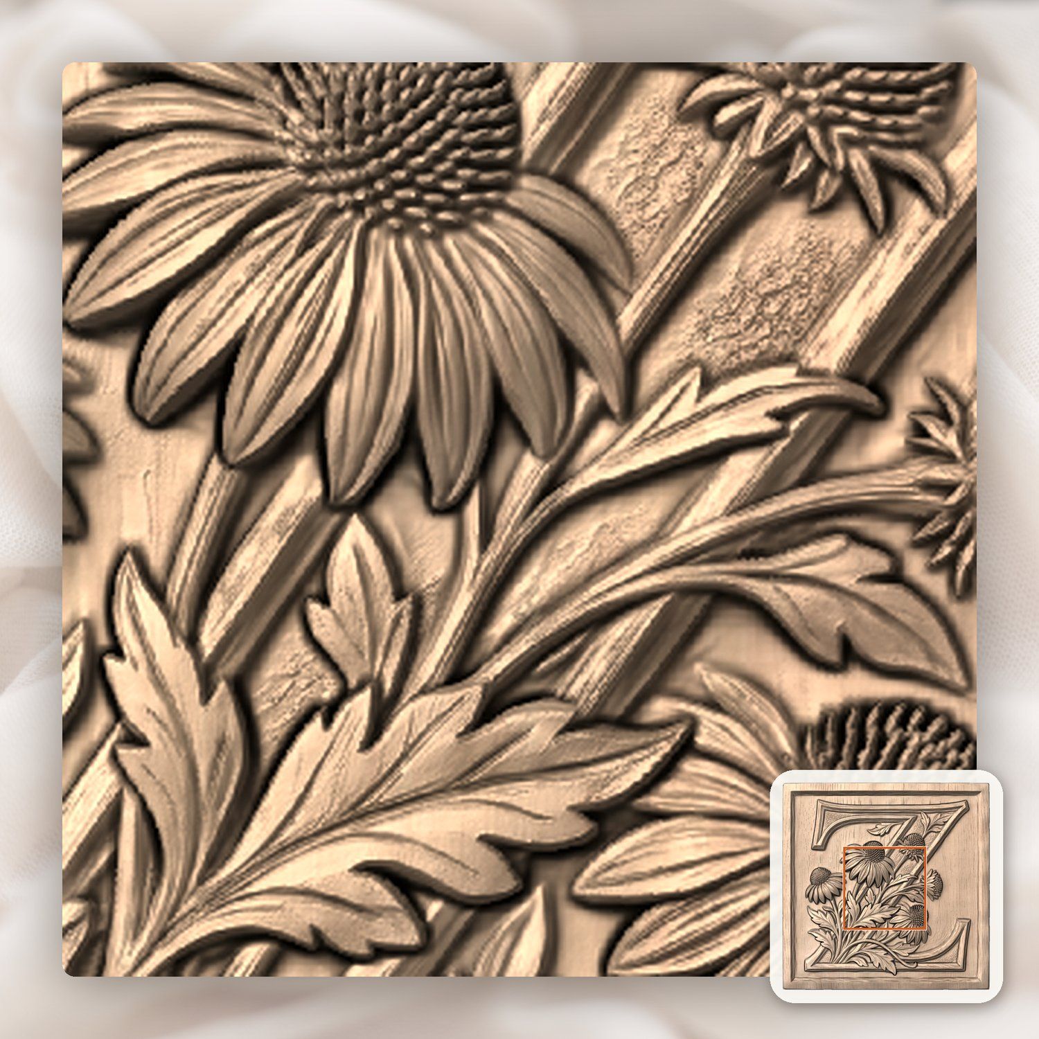 Floral Monogram Letter Z CNC Relief STL bas-relief STL — view 6
