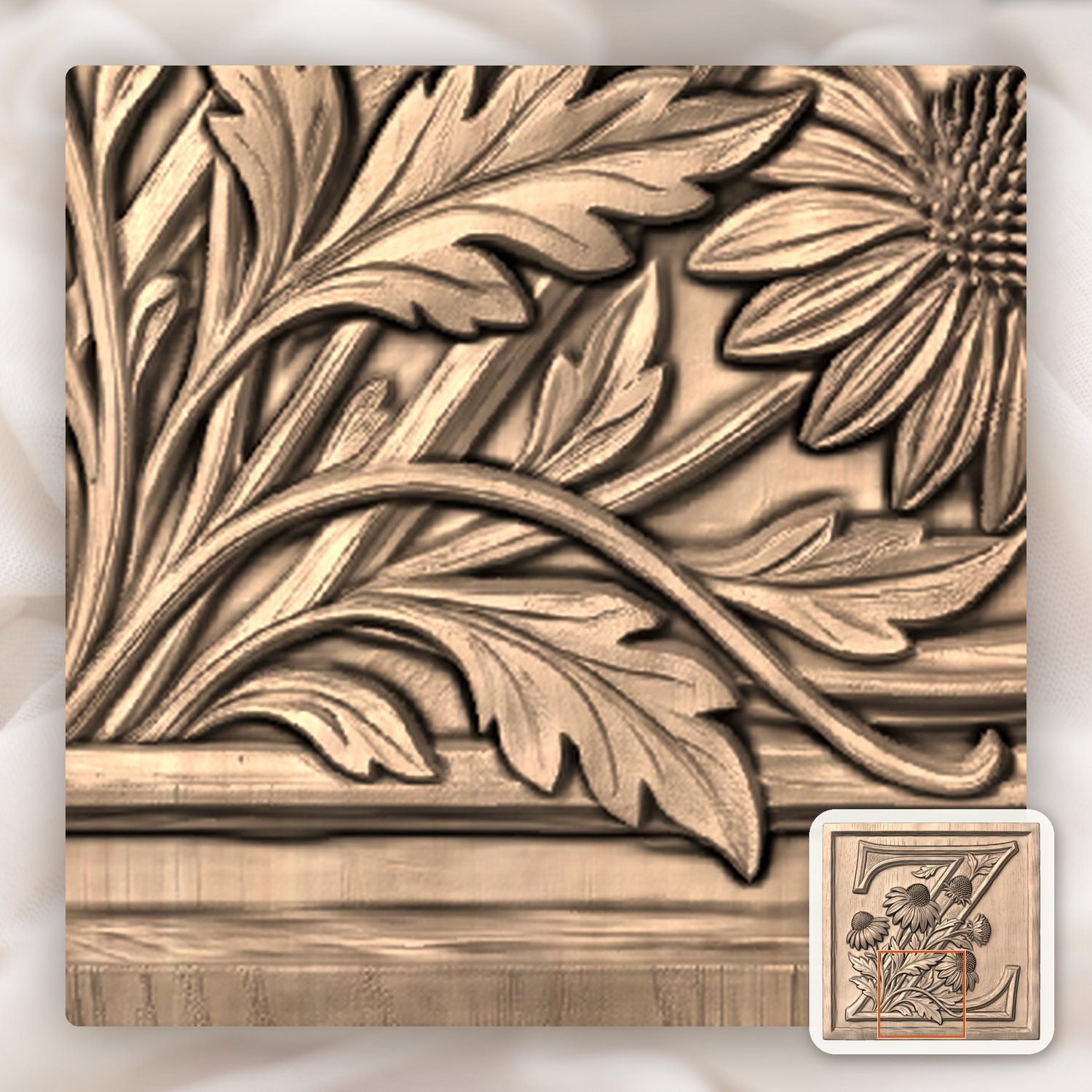 Floral Monogram Letter Z CNC Relief STL bas-relief STL — view 7