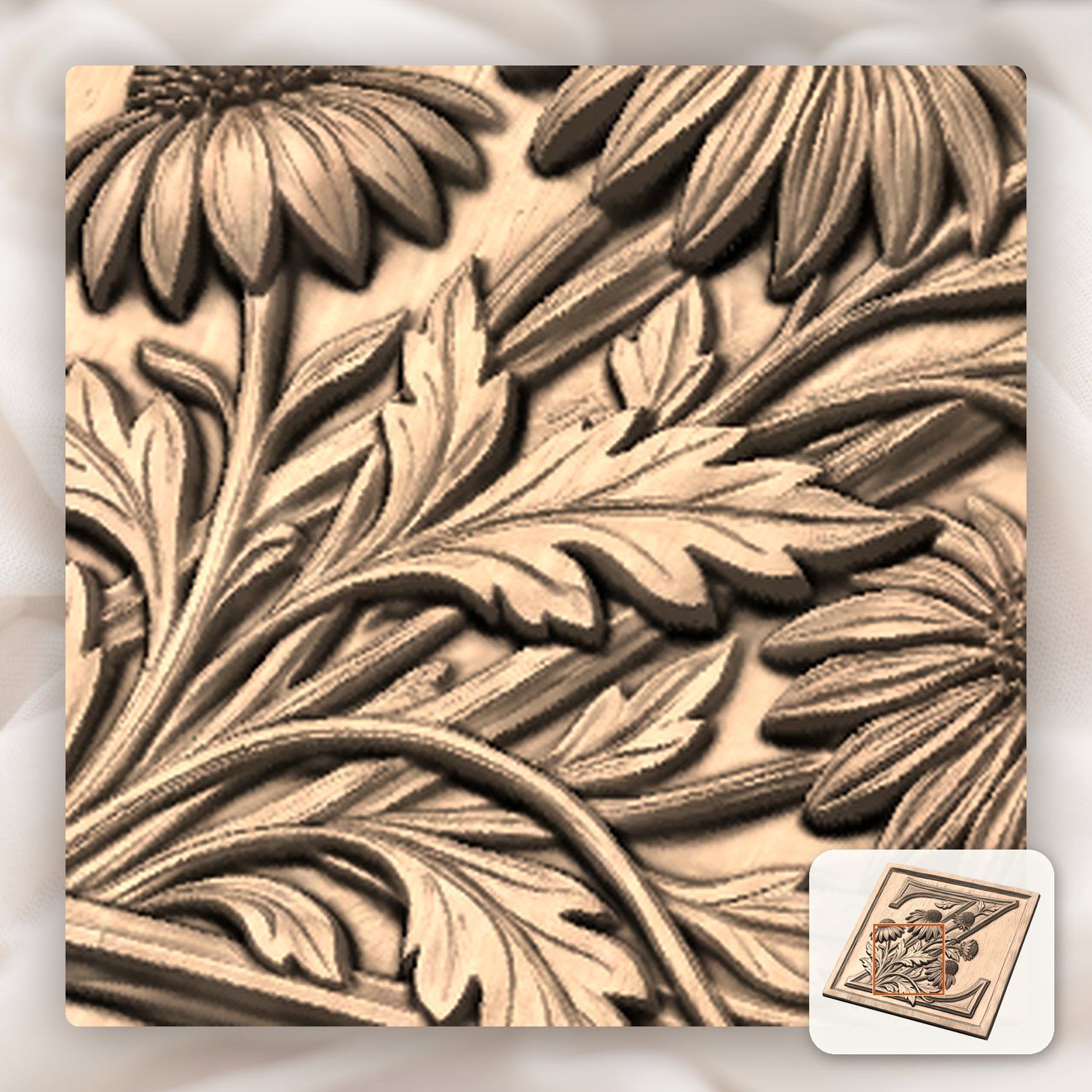 Floral Monogram Letter Z CNC Relief STL bas-relief STL — view 8