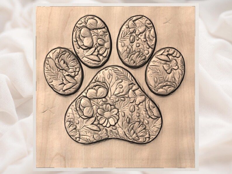 Floral Paw Print Bas-Relief STL with Flowers and Butterflies bas-relief STL — view 2
