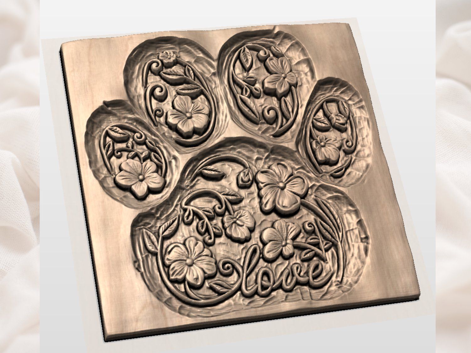 Floral Paw Print Love Pet Memorial CNC Relief STL bas-relief STL — view 4