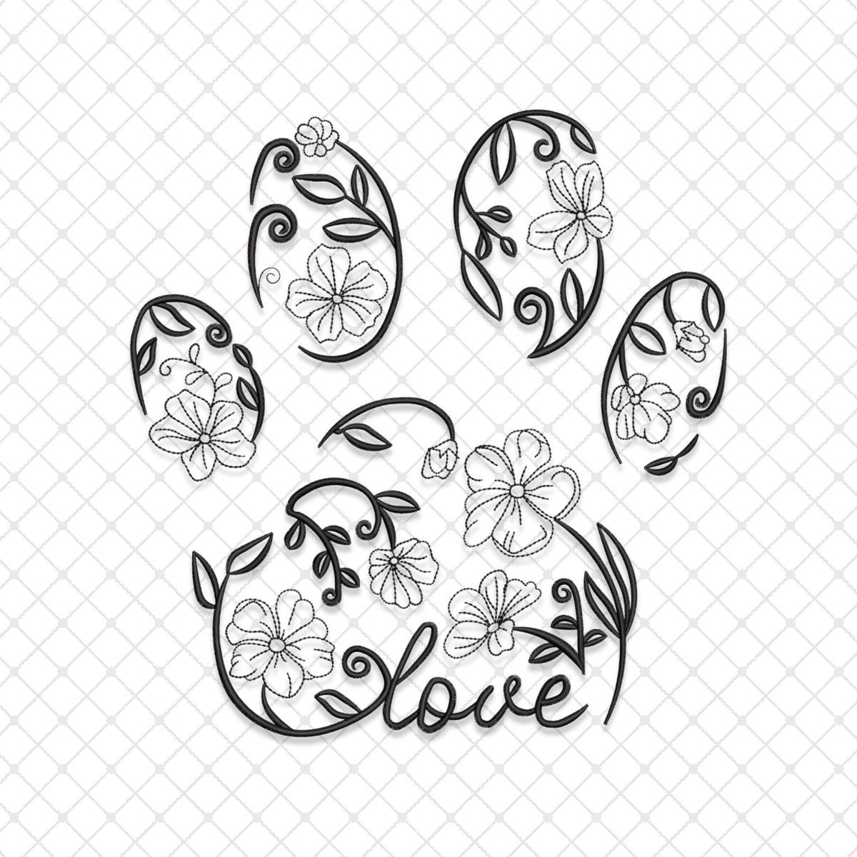 Floral Paw Print Love Pet Memorial CNC Relief STL bas-relief STL — view 5