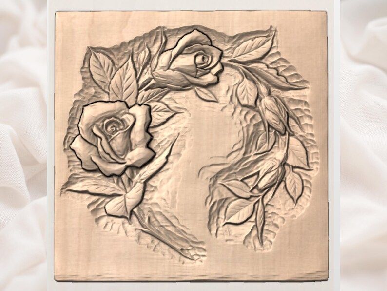 Rose Corner Plaque with Open Center for Names and Monograms bas-relief STL — view 2