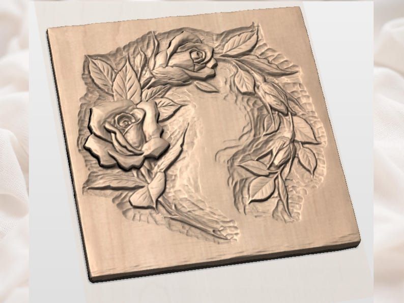 Rose Corner Plaque with Open Center for Names and Monograms bas-relief STL — view 3