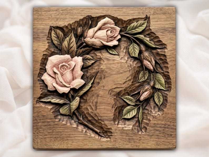 Rose Corner Plaque with Open Center for Names and Monograms bas-relief STL design