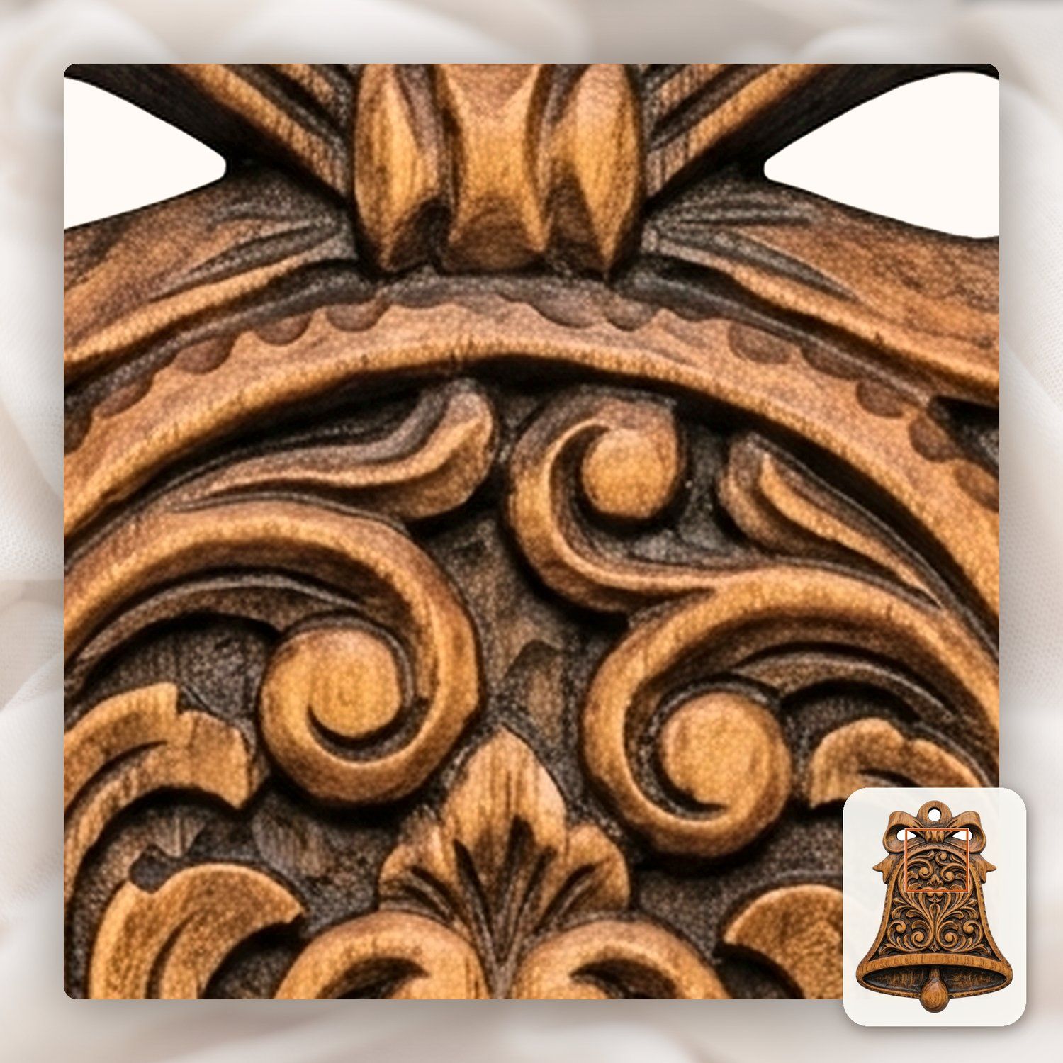 Floral Scroll Bell Ornament CNC Relief STL bas-relief STL — view 12