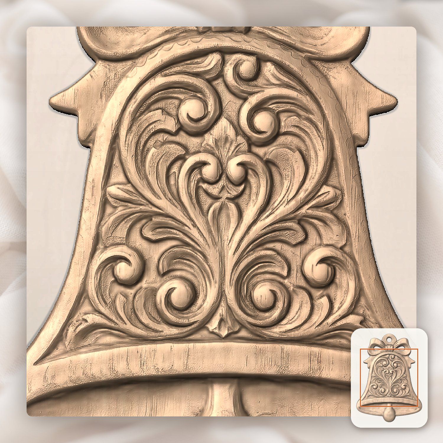 Floral Scroll Bell Ornament CNC Relief STL bas-relief STL — view 7