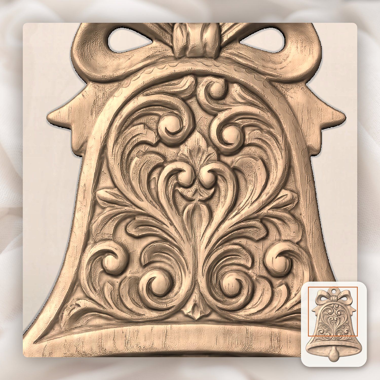 Floral Scroll Bell Ornament CNC Relief STL bas-relief STL — view 8