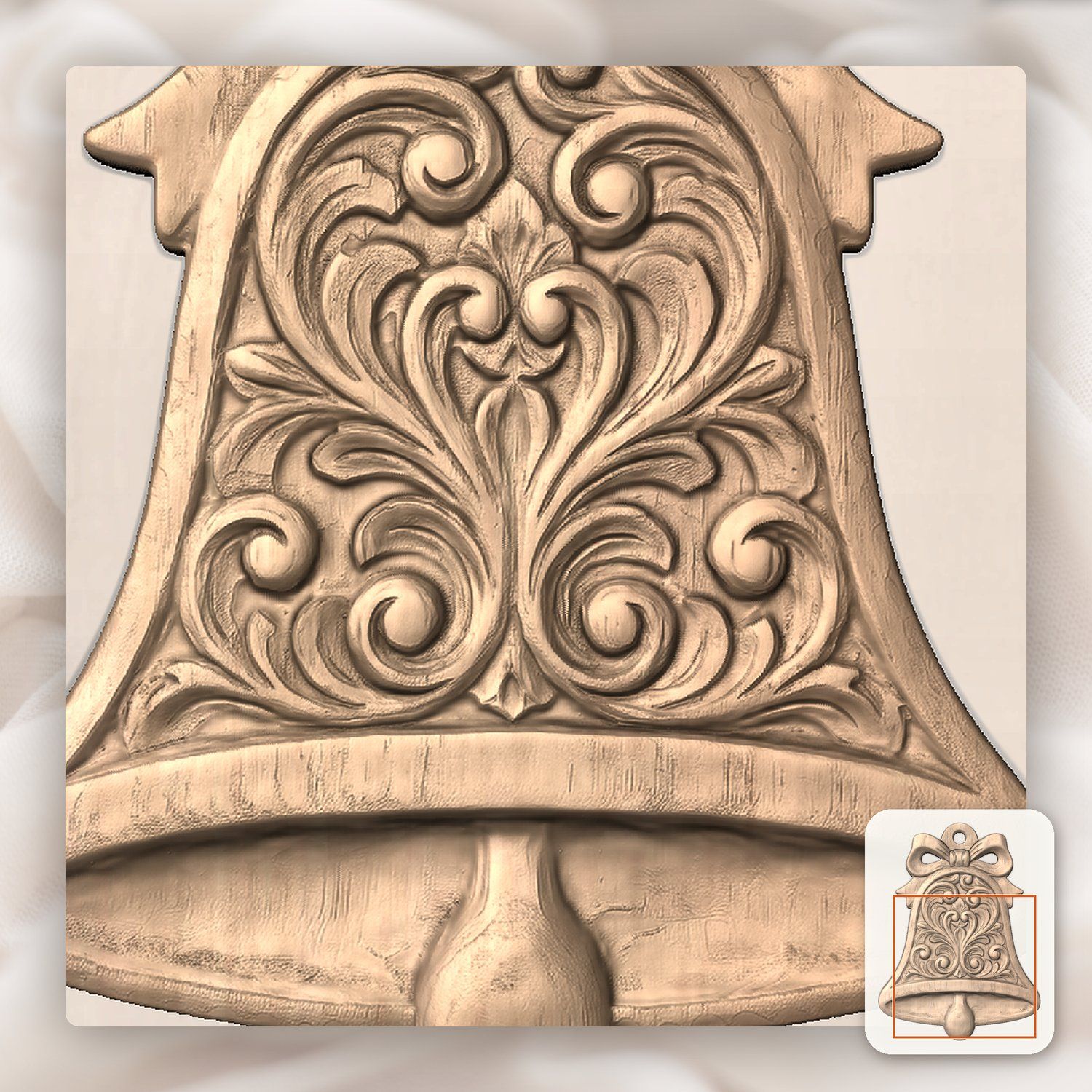 Floral Scroll Bell Ornament CNC Relief STL bas-relief STL — view 9