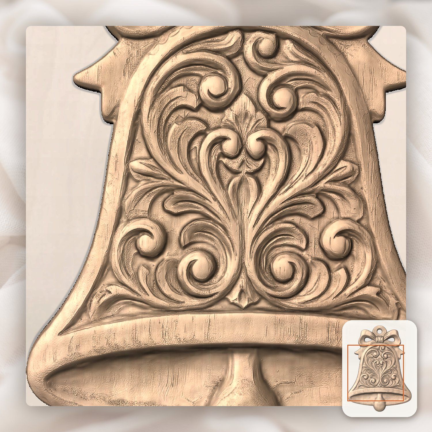 Floral Scroll Bell Ornament CNC Relief STL bas-relief STL — view 10