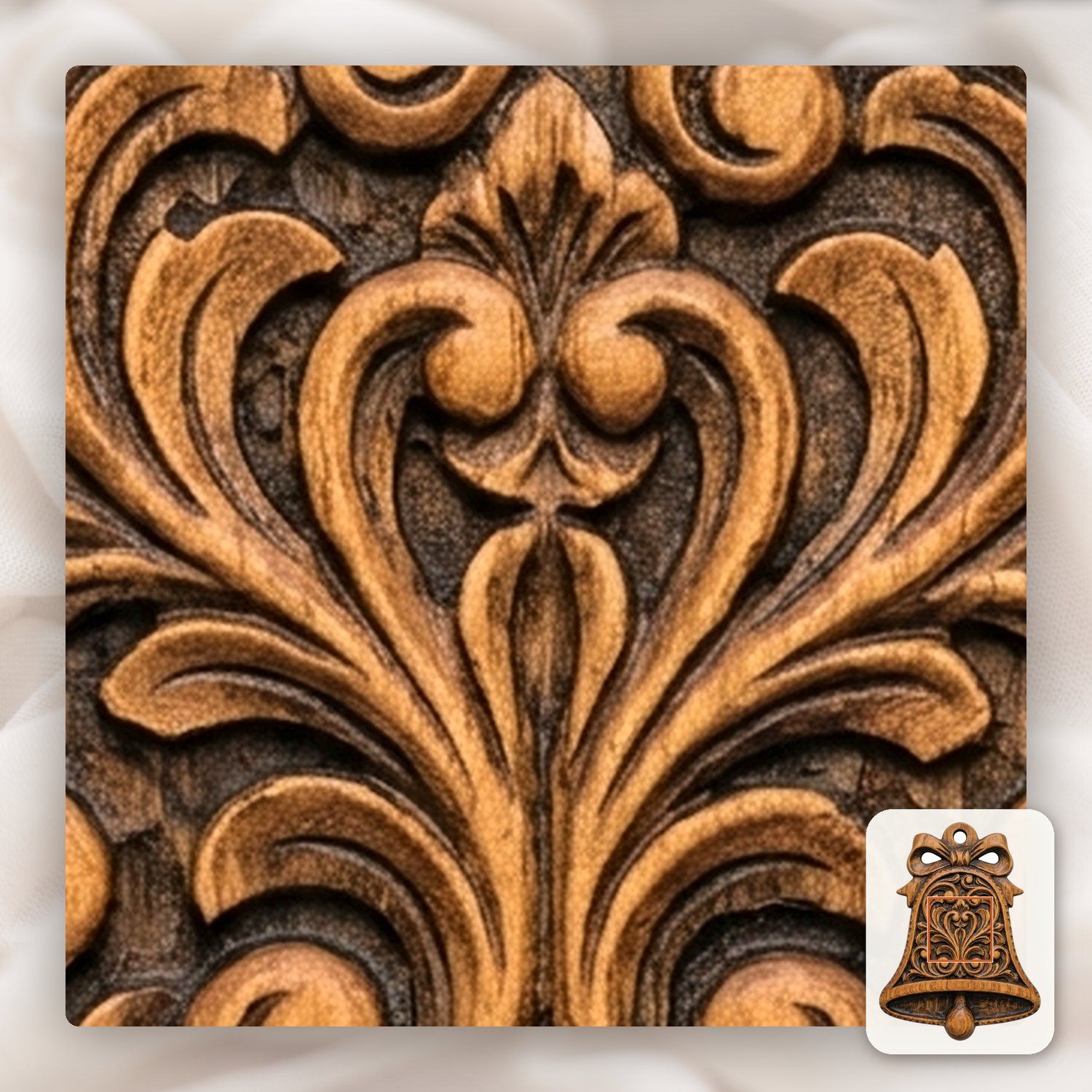 Floral Scroll Bell Ornament CNC Relief STL bas-relief STL — view 11
